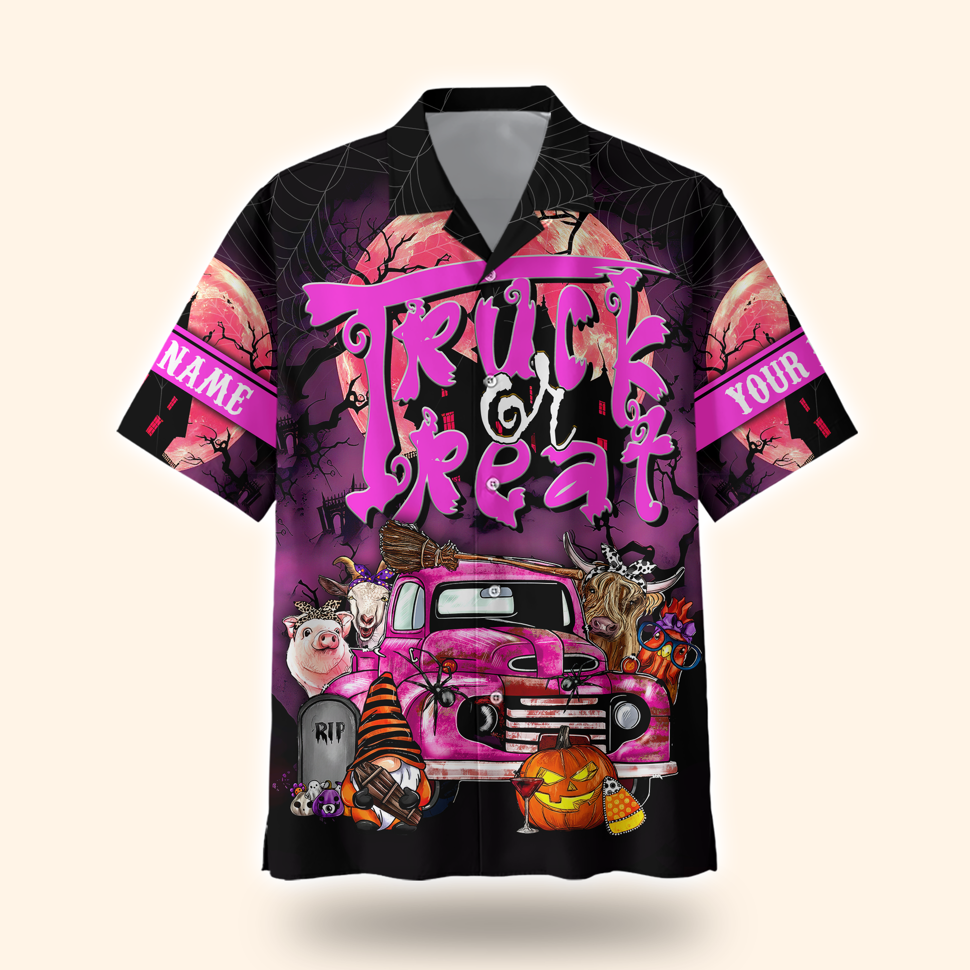 Trick or Treat Truck Hoodie – Halloween Farm Animals & Pumpkin Zip Up, Custom Name, Custom Choo