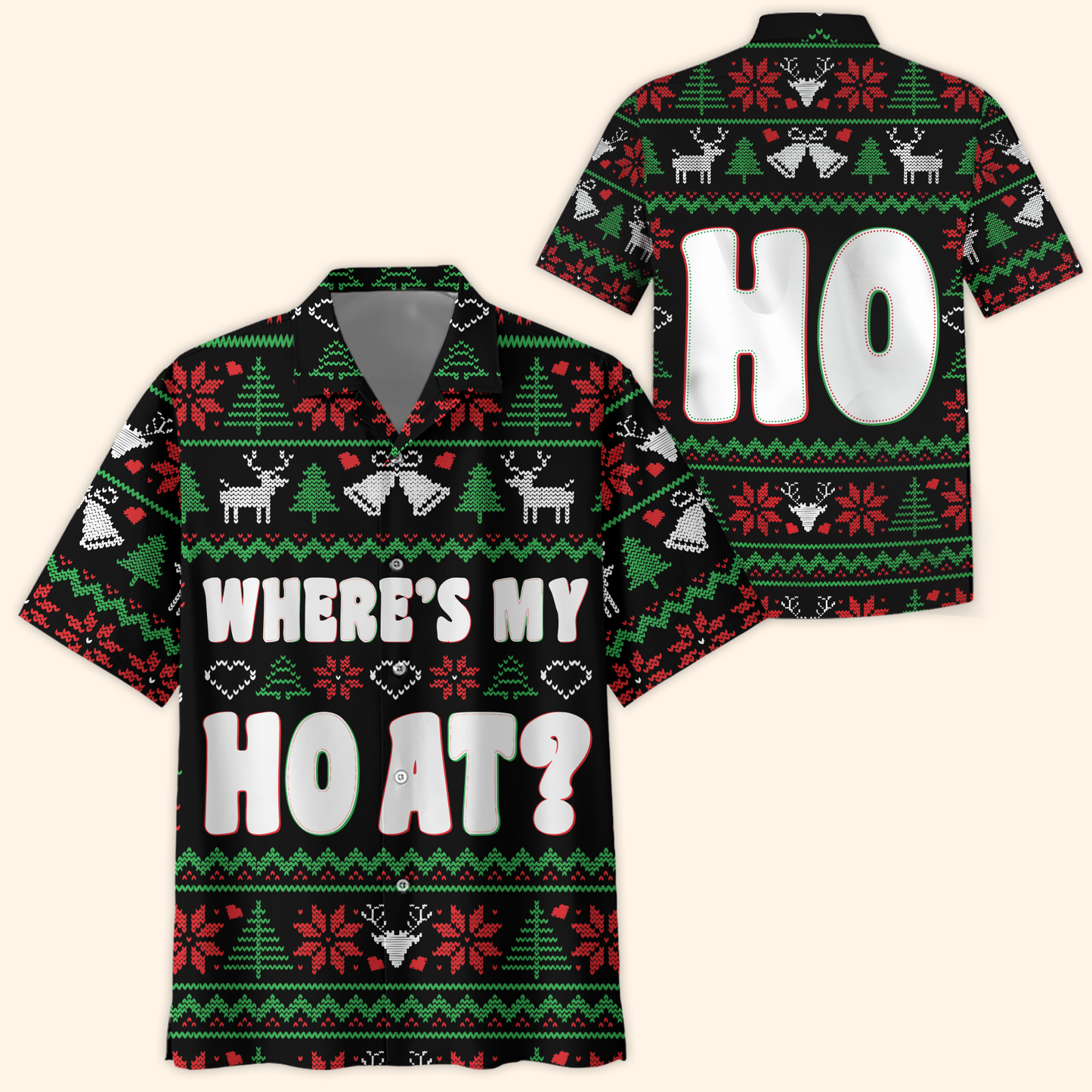 Funny Christmas Hoodie – Where’s My Ho At, Ugly Sweater Style Zip Up, Holiday Party Hoodie Gift for Men Women