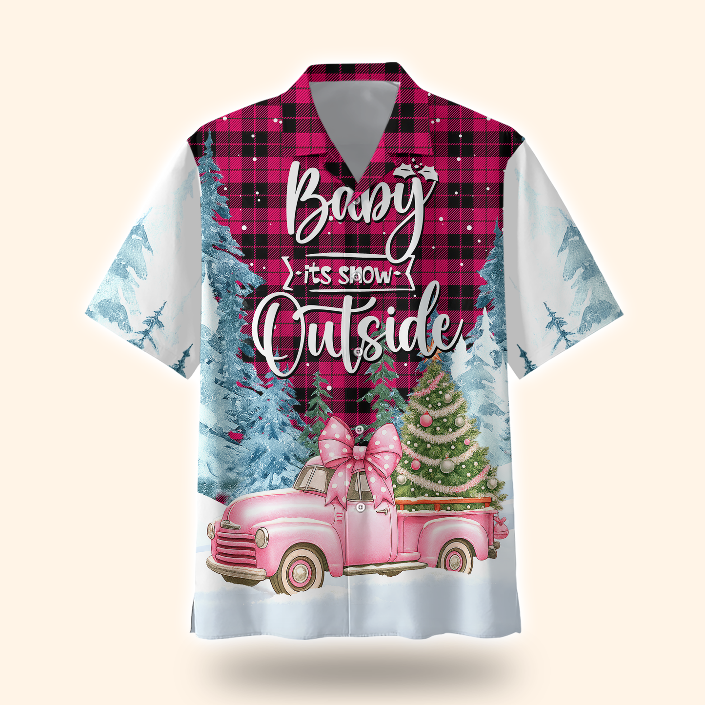 Baby It’s Snow Outside Hoodie – Pink Truck Christmas Zip Up, Winter Holiday Sweater