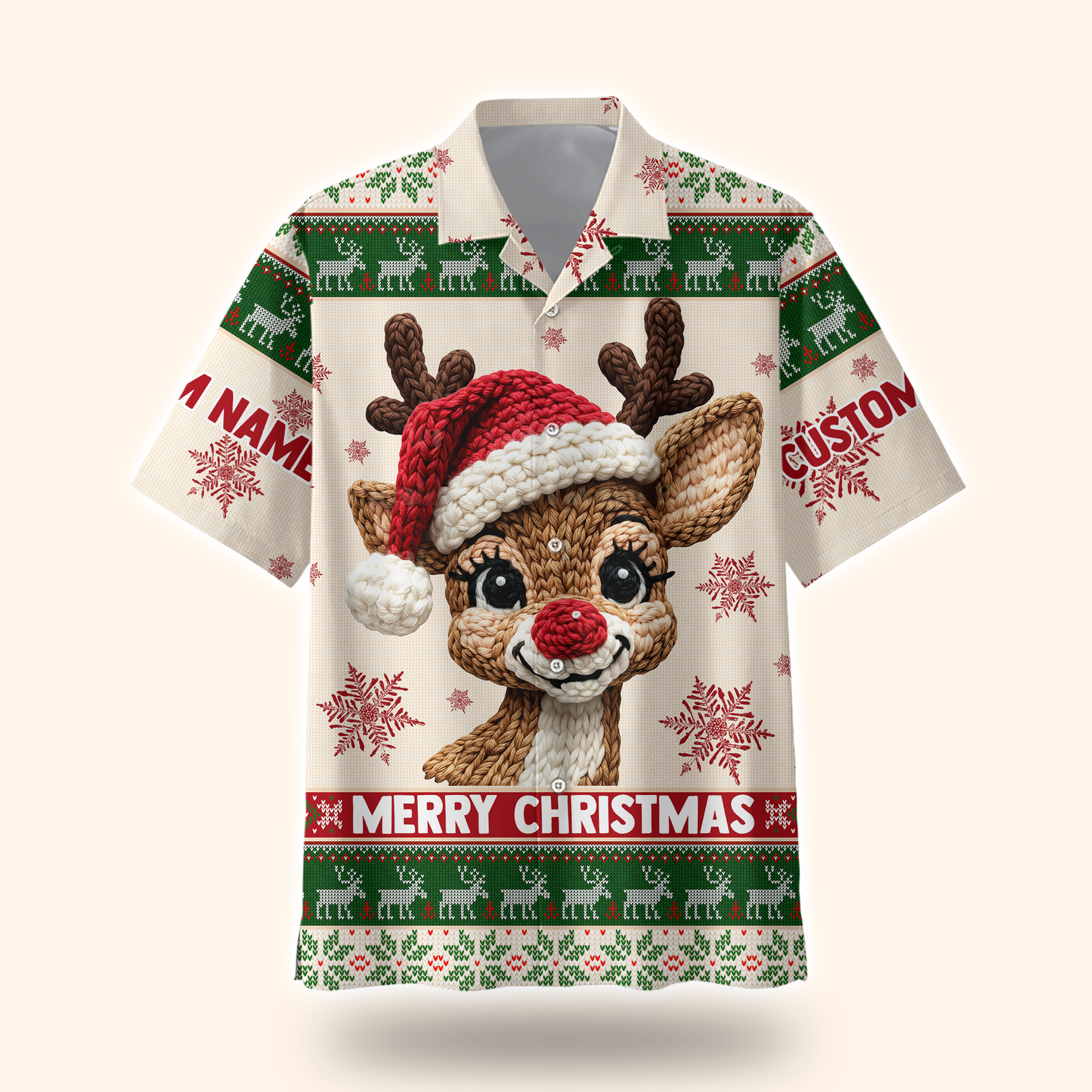 Reindeer Merry Christmas Hoodie – Cute Knitted Pattern Zip Up Holiday Sweater