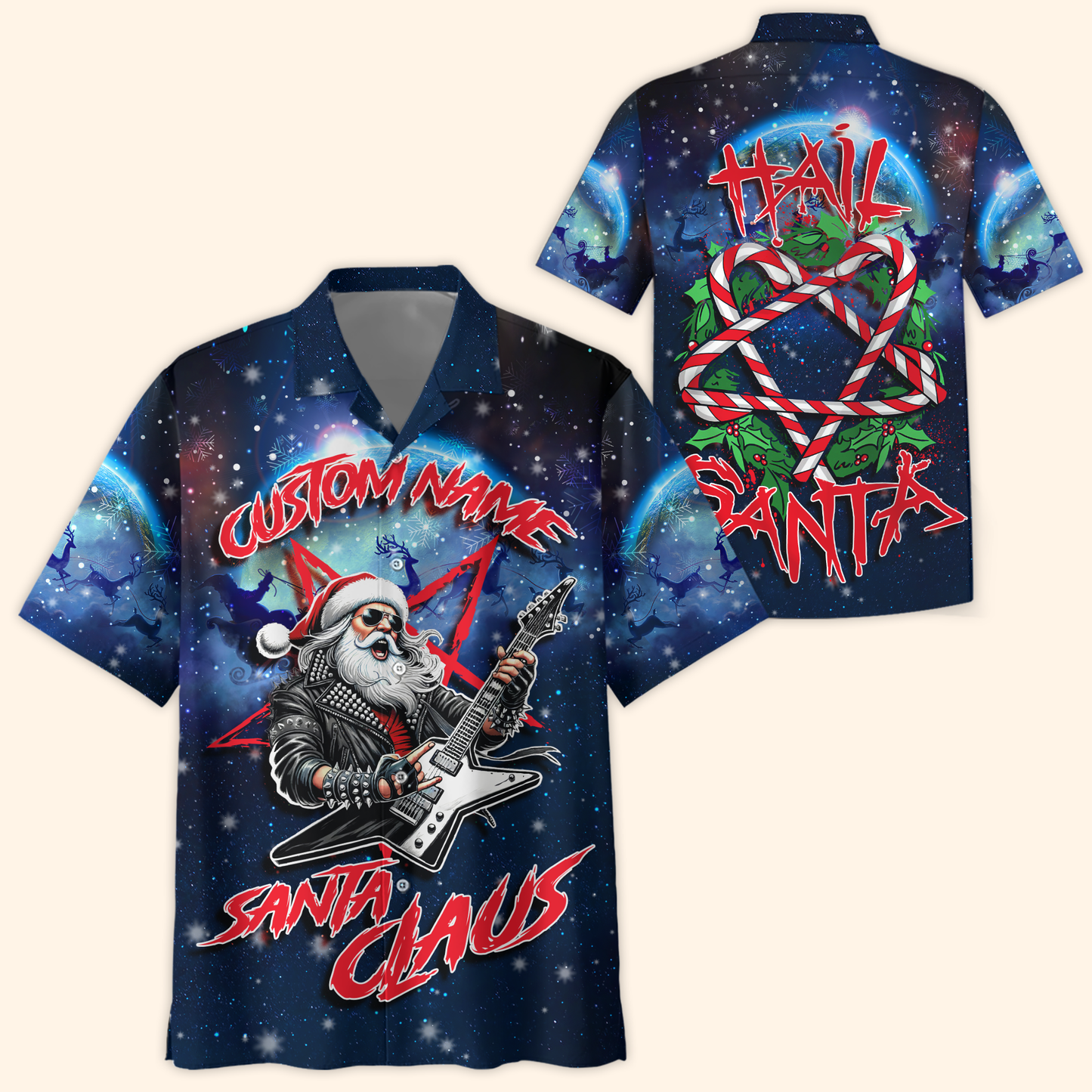 Hail Santa Hoodie – Rock Santa Claus Christmas Hoodie, Personalized Name Gift for Metal Fans