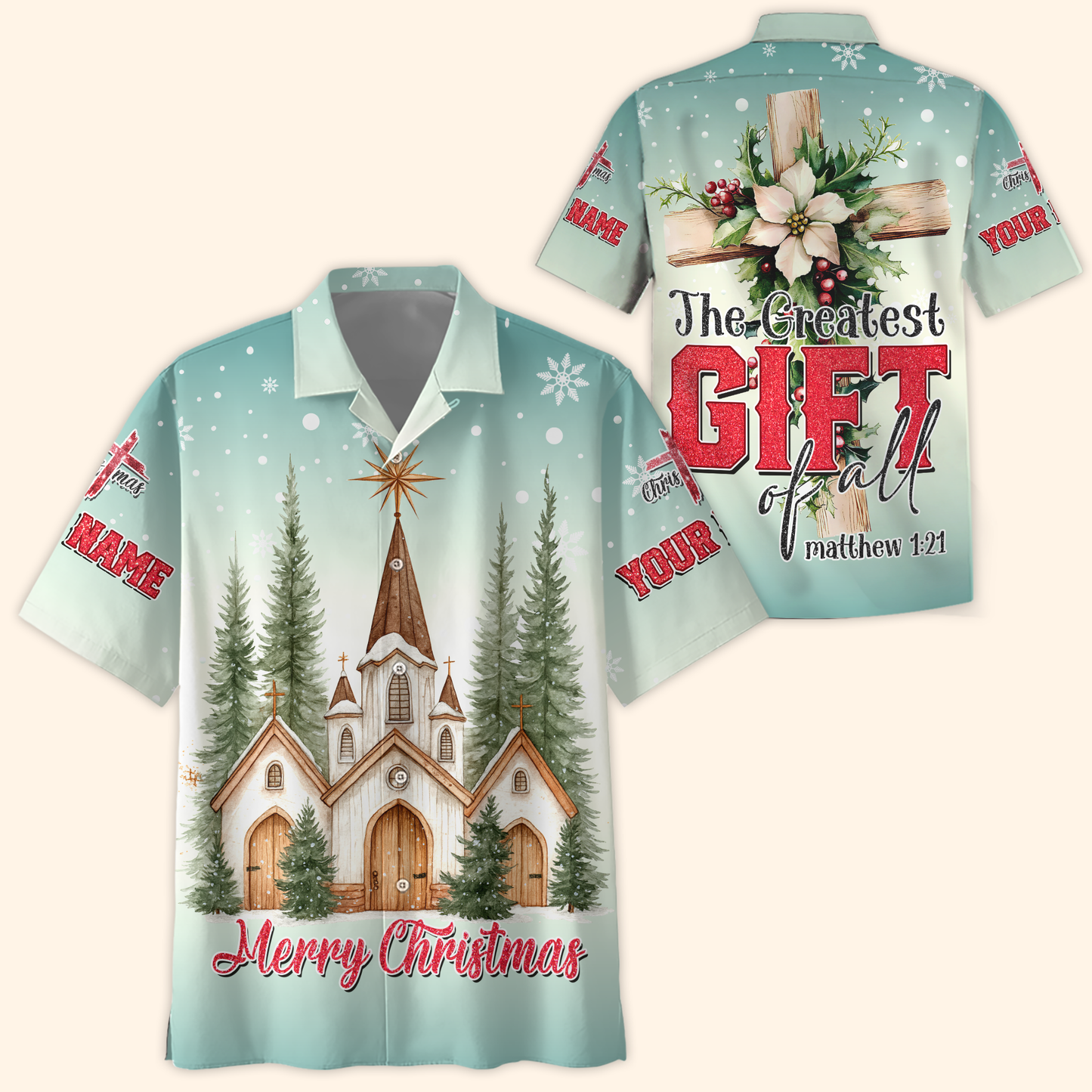 Christian Christmas Hoodie – The Greatest Gift of All Matthew 1:21, Personalized Faith Hoodie