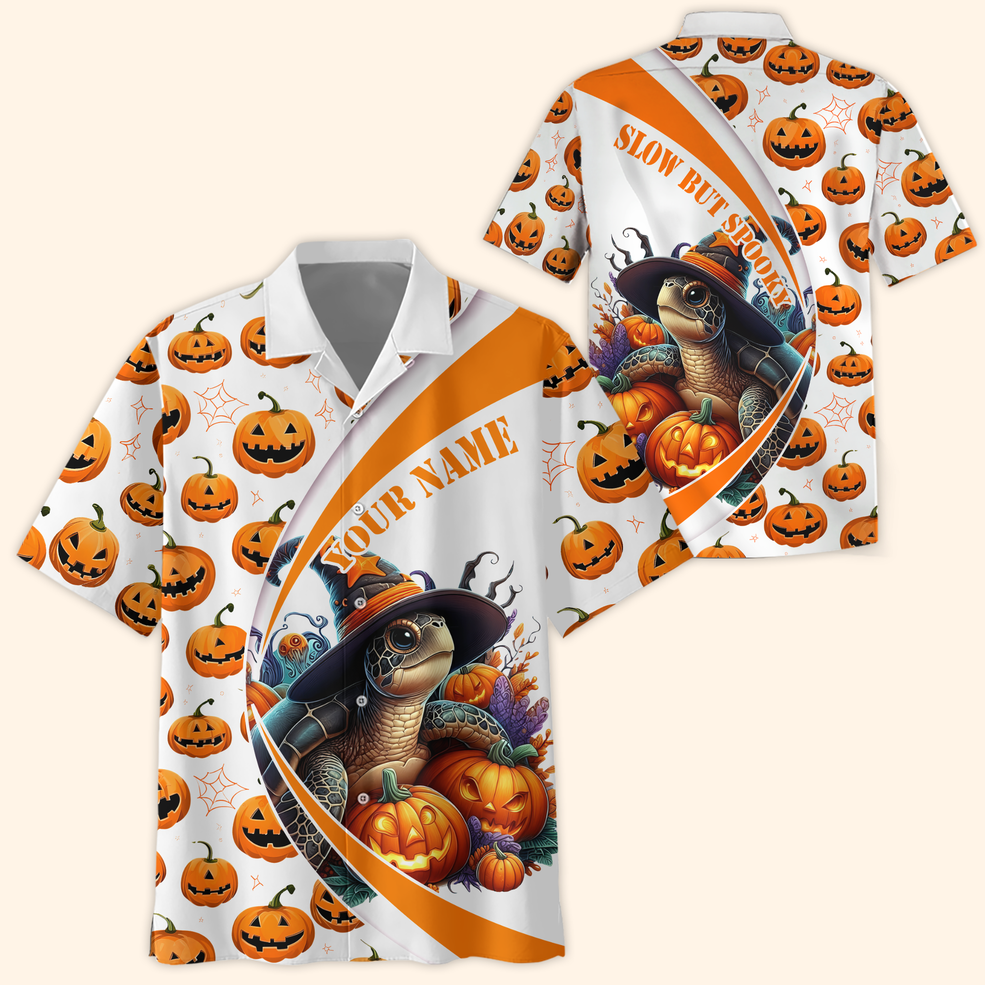 Slow But Spooky Turtle Hoodie – Halloween Pumpkin Zip Up, Custom Name Gift, Custom Choo