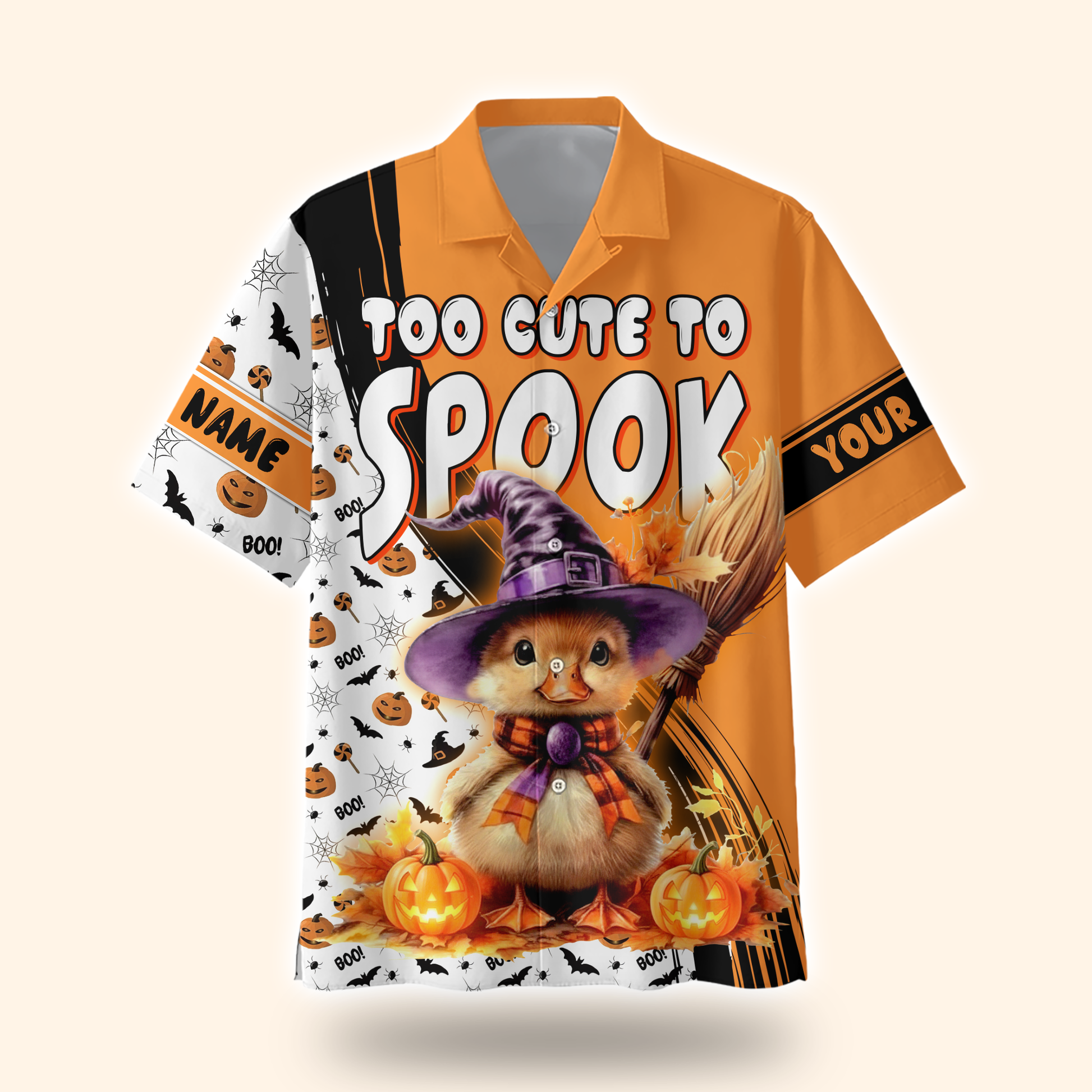 Too Cute To Spook Halloween Hoodie – Personalized Name Pumpkin Witch Cat Jacket, Custom Choo
