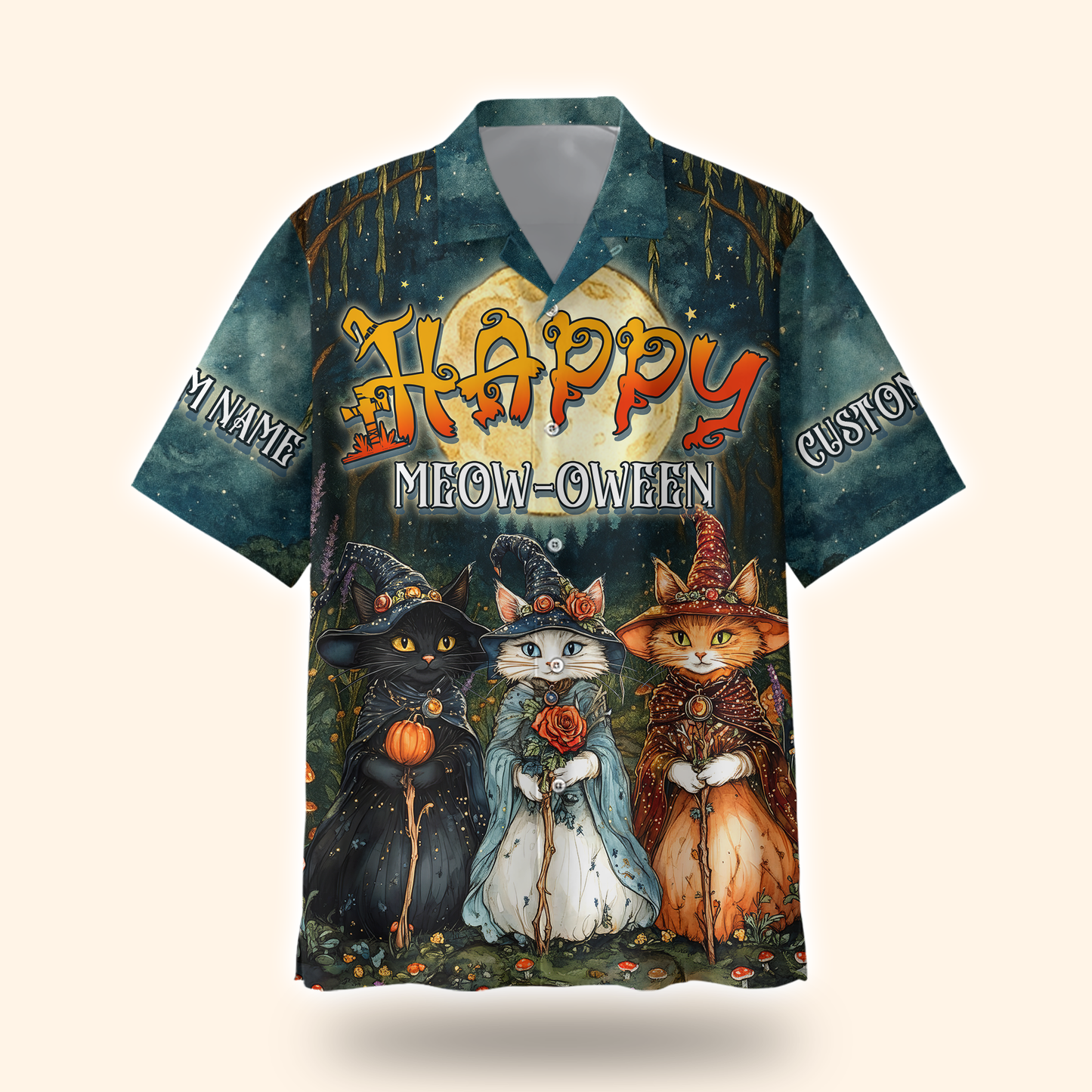 Happy Meow-Oween Hoodie – Halloween Cat Witch 3D Zip Up – Custom Name Hoodie, Custom Choo