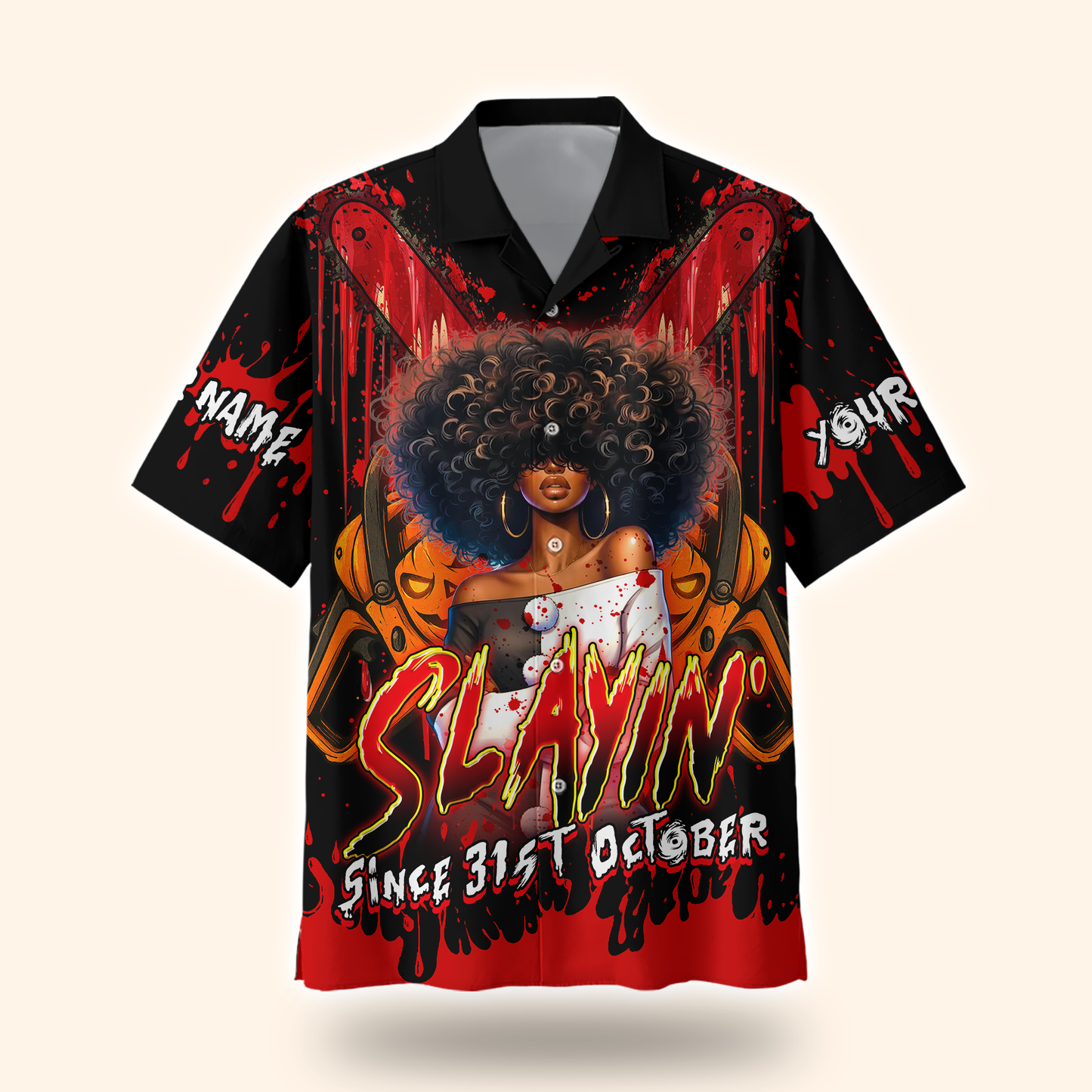 Slayin’ Since 31st October Hoodie – Custom Name Halloween Horror Afro Girl Jacket, Custom Choo