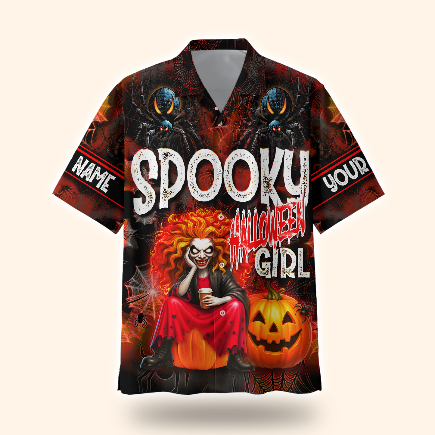 Spooky Halloween Girl Hoodie – Personalized Name Creepy Zip Up Jacket, Custom Choo