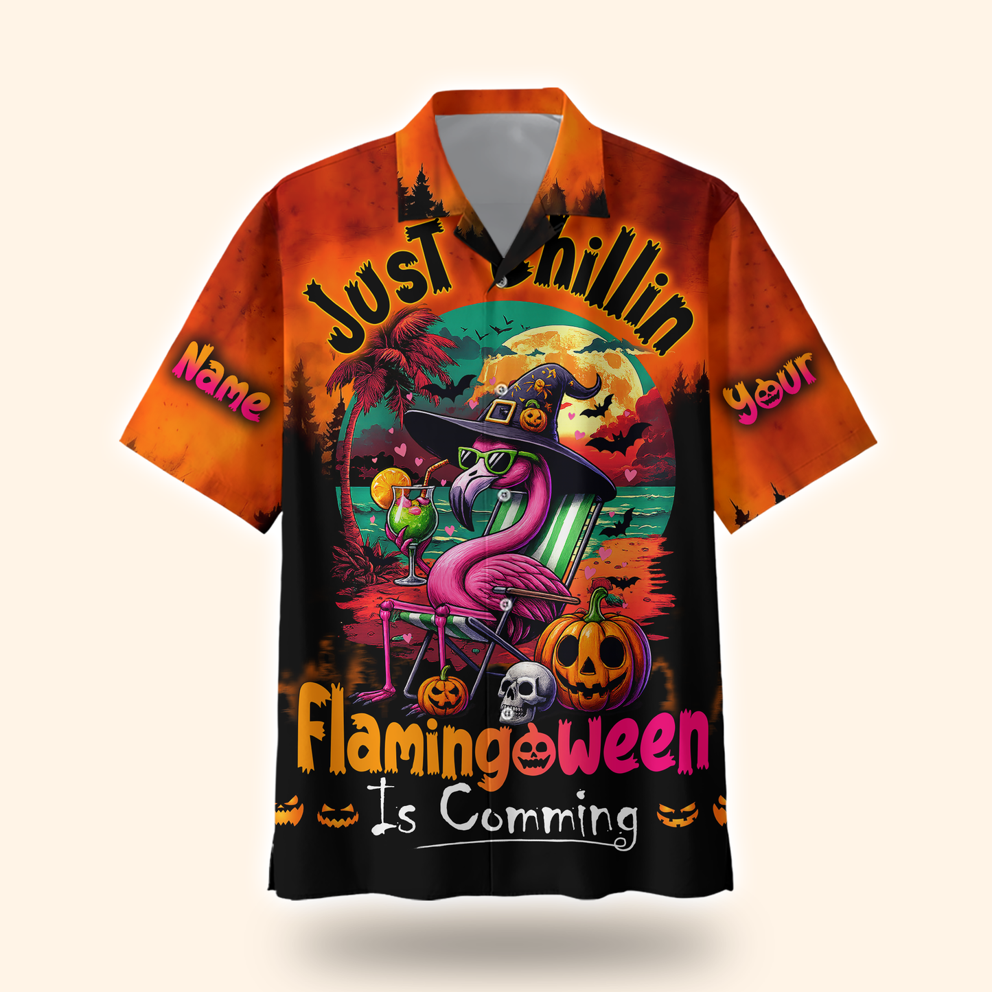 Personalized Flamingo Halloween Hoodie – Just Chillin Flamingoween Zip Up, Custom Choo
