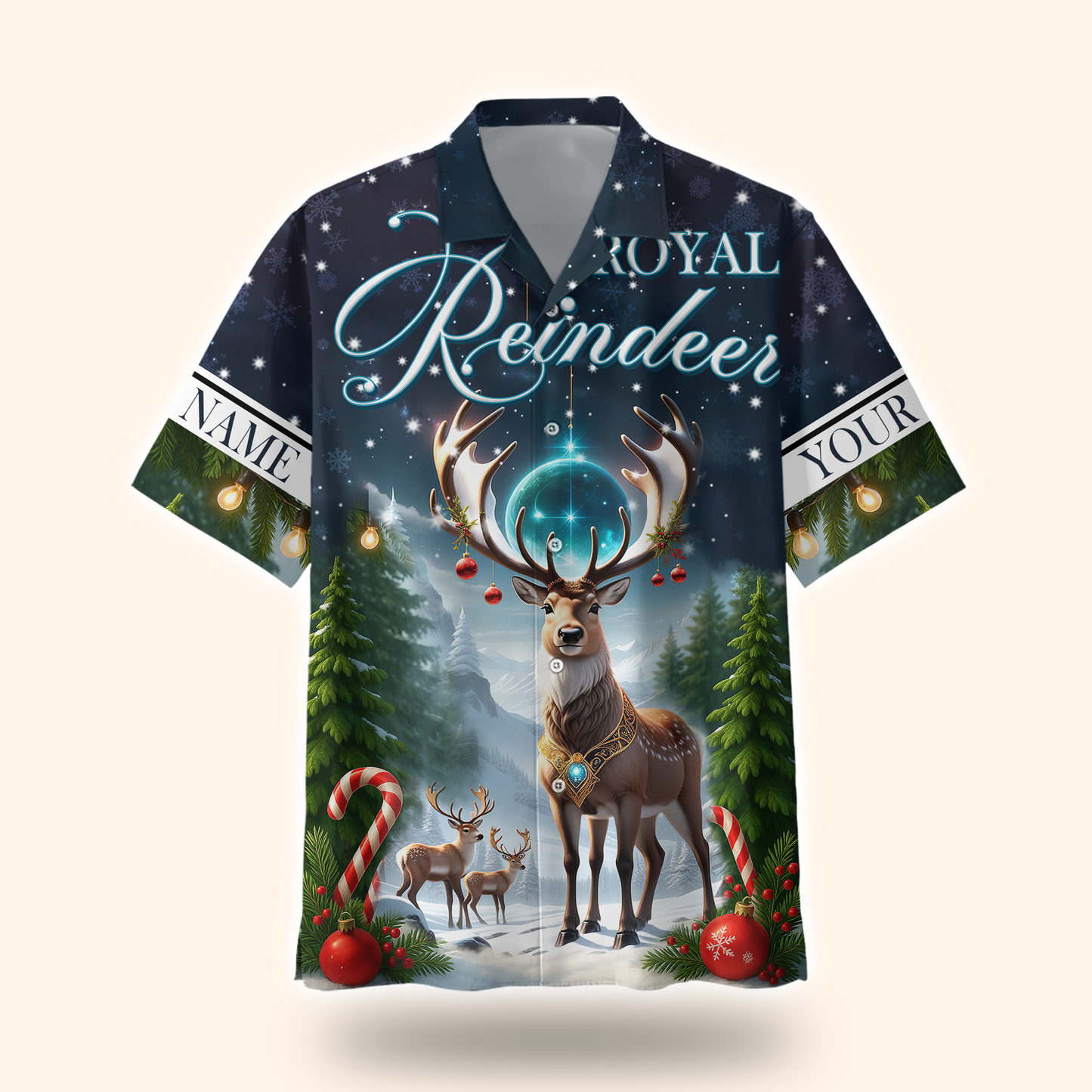 Royal Reindeer Christmas Hoodie – Elegant Winter Wonderland Zip Up