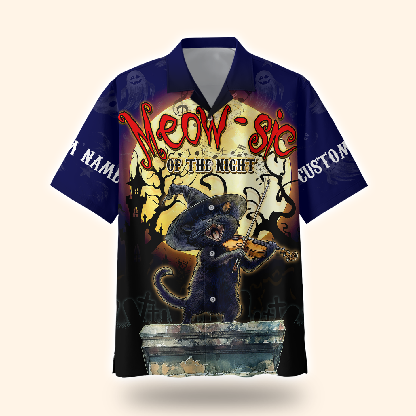 Personalized Halloween Cat Hoodie – Meow-sic of the Night Custom Name Zip Up, Custom Choo