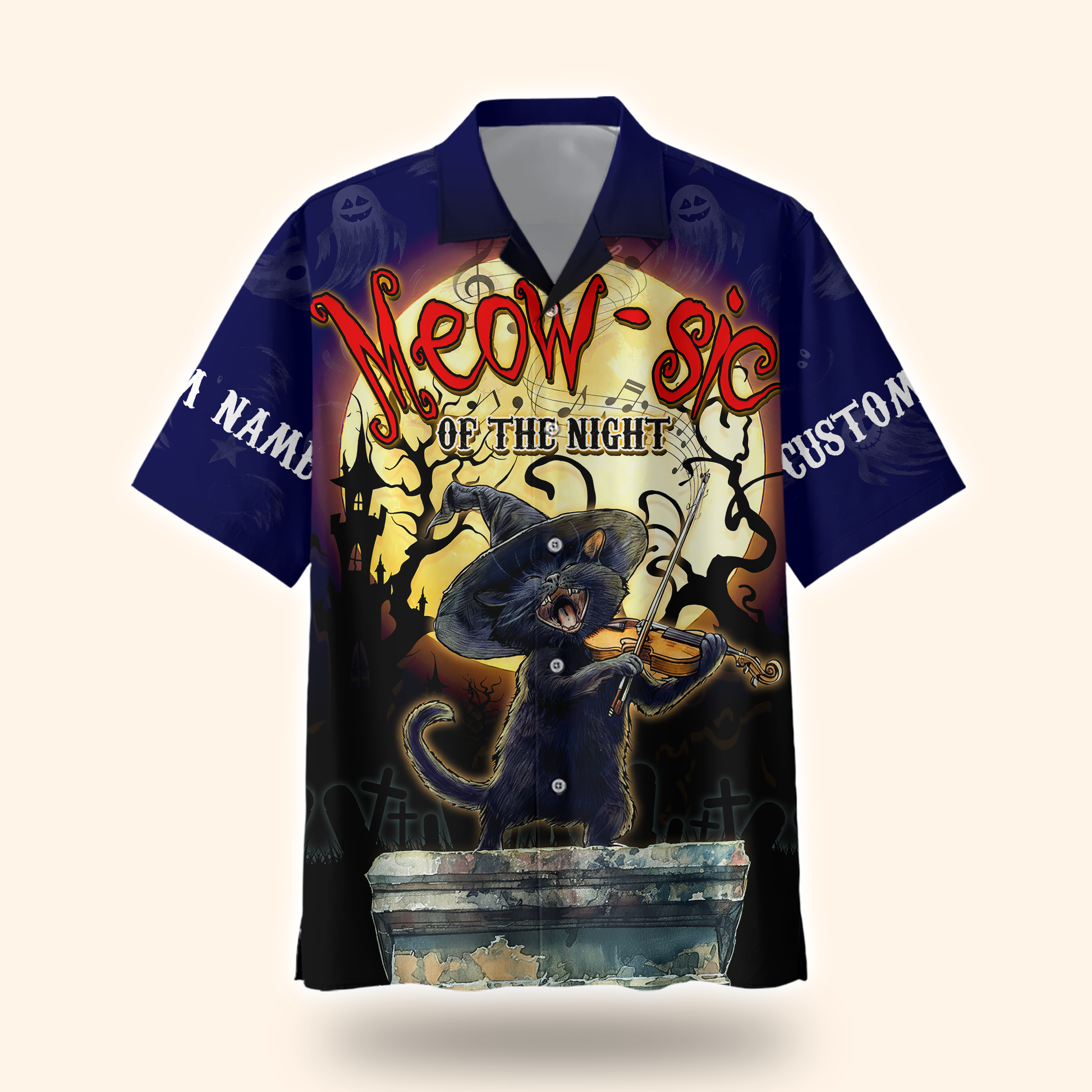 Personalized Halloween Cat Hoodie – Meow-sic of the Night Custom Name Zip Up, Custom Choo