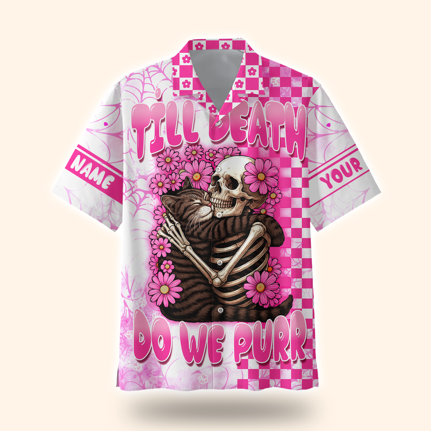 Personalized Cat Skeleton Hoodie – Till Death Do We Purr Pink Gothic Zip Up, Custom Choo