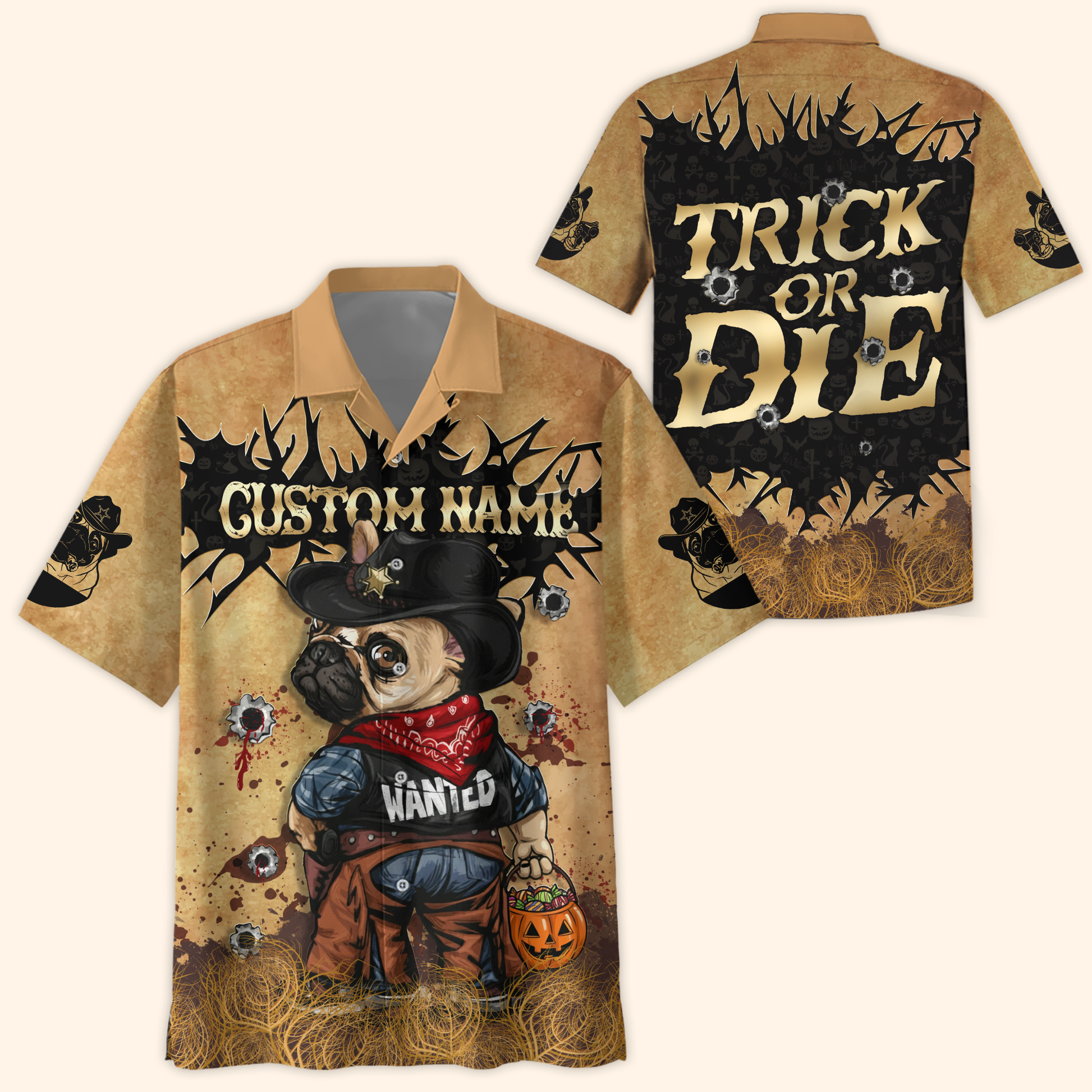 Personalized Trick Or Die Cowboy Pug Dog, Custom Choo