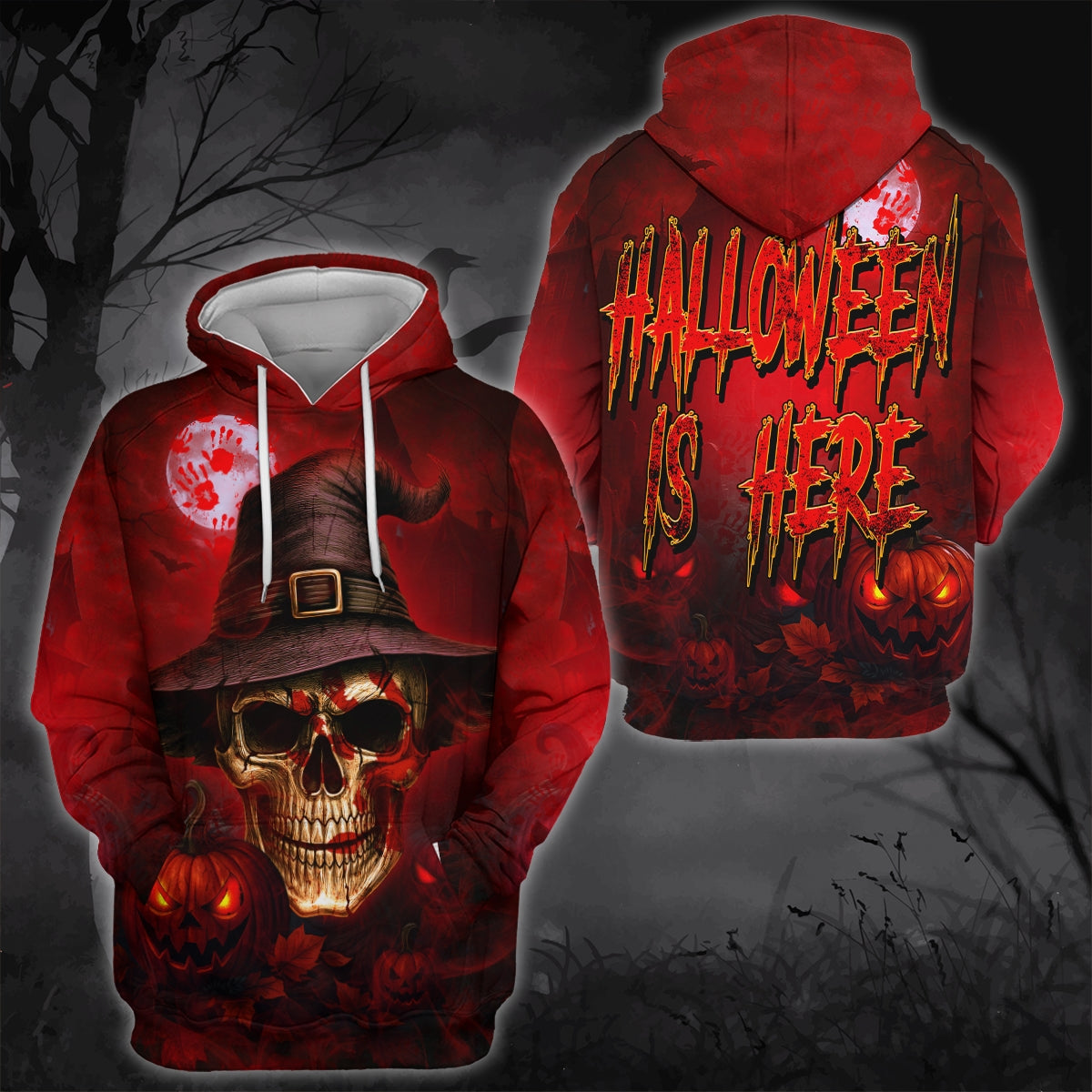 Halloween Is Here Hoodie – Skull And Pumpkin Print 3D Sweatshirt