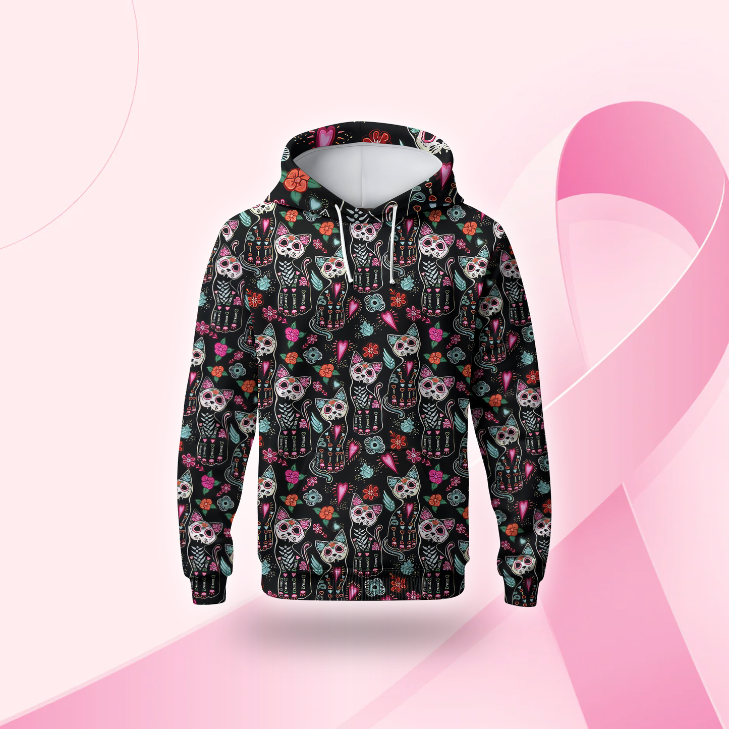 Sugar Skull Cat Hoodie – Day of the Dead Halloween Sweatshirt for Cat Lovers, Custom Choo