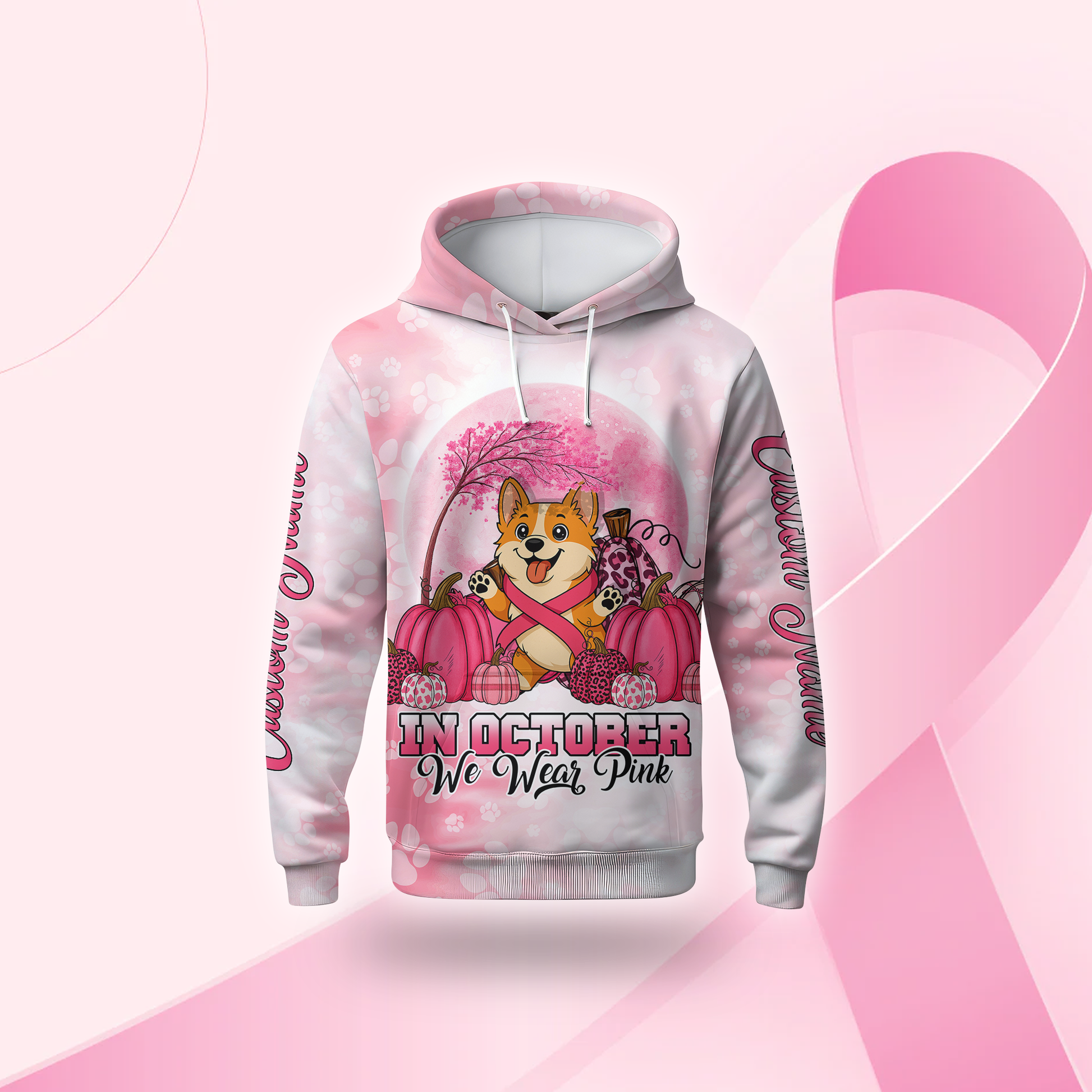 Breast Cancer Awareness Corgi Custom Name, Custom Choo