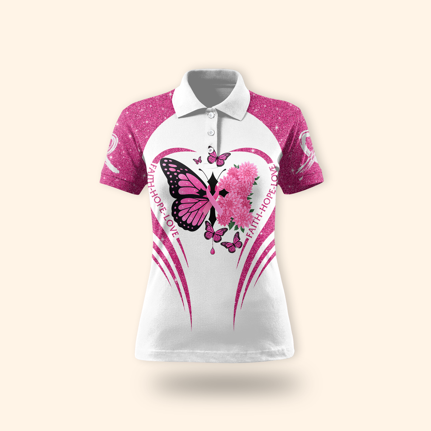 Faith Hope Love Cross-Marked Butterfly - Breast Cancer Awareness Shirt