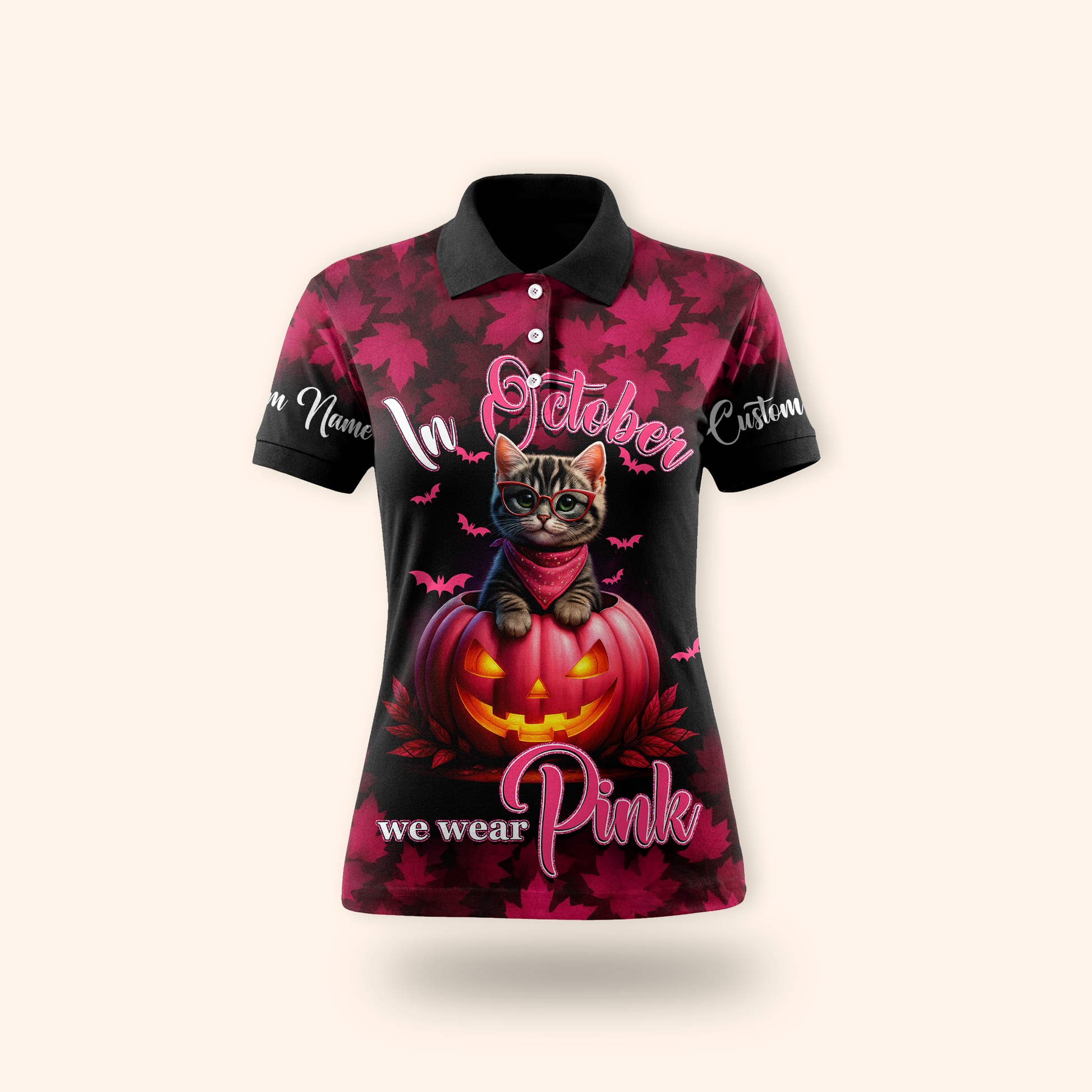 In October We Wear Pink Cat Hoodie – Halloween Pumpkin Breast Cancer Awareness Sweatshirt, Custom Choo