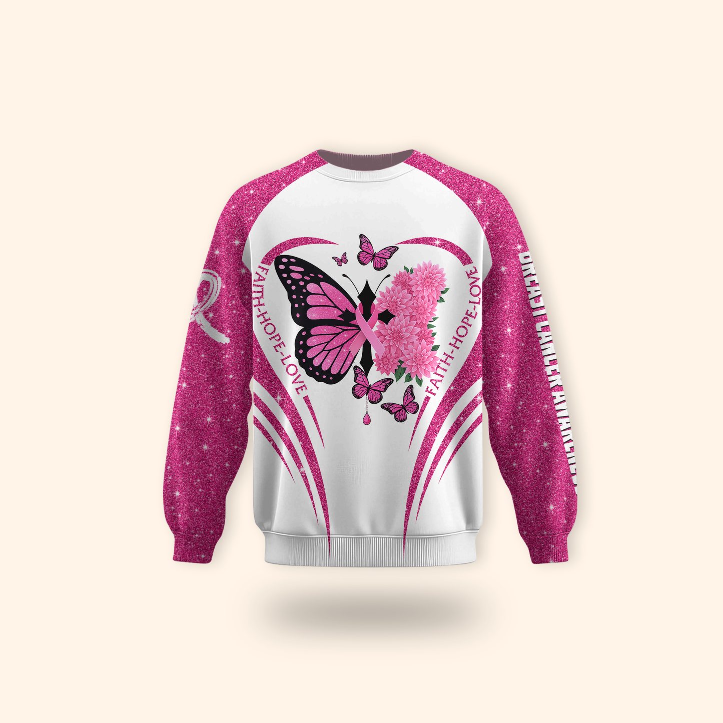 Faith Hope Love Cross-Marked Butterfly - Breast Cancer Awareness Shirt