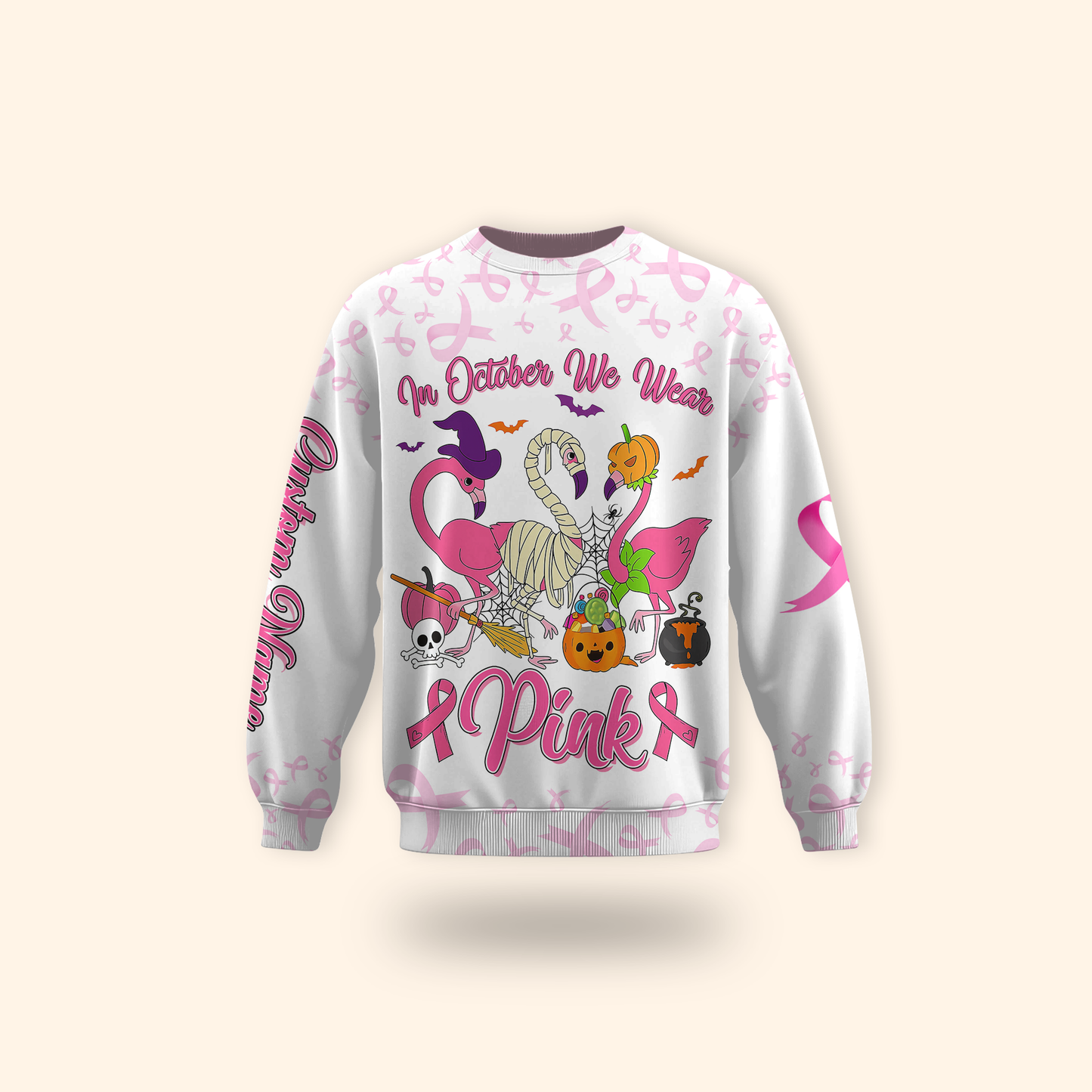 Personalized Breast Cancer Awareness Flamingo Halloween, Custom Choo
