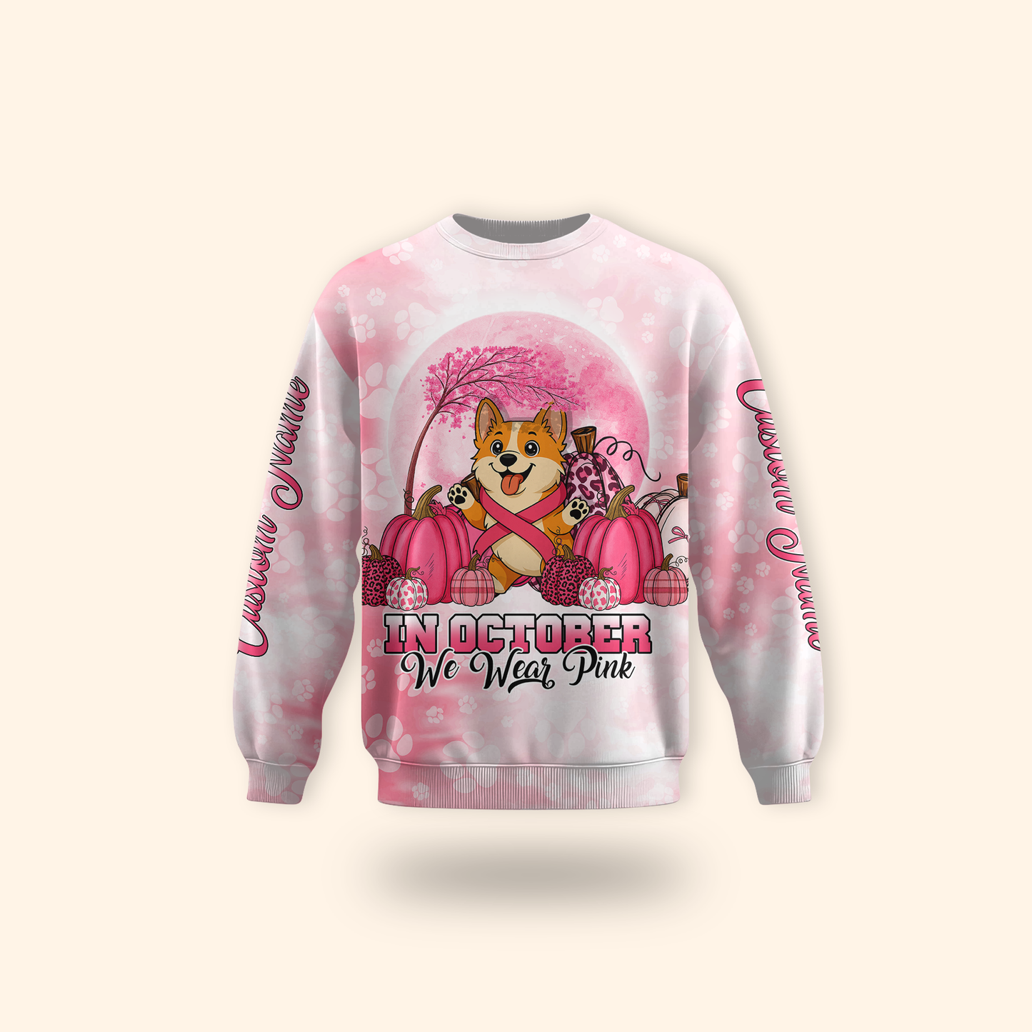 Breast Cancer Awareness Corgi Custom Name, Custom Choo