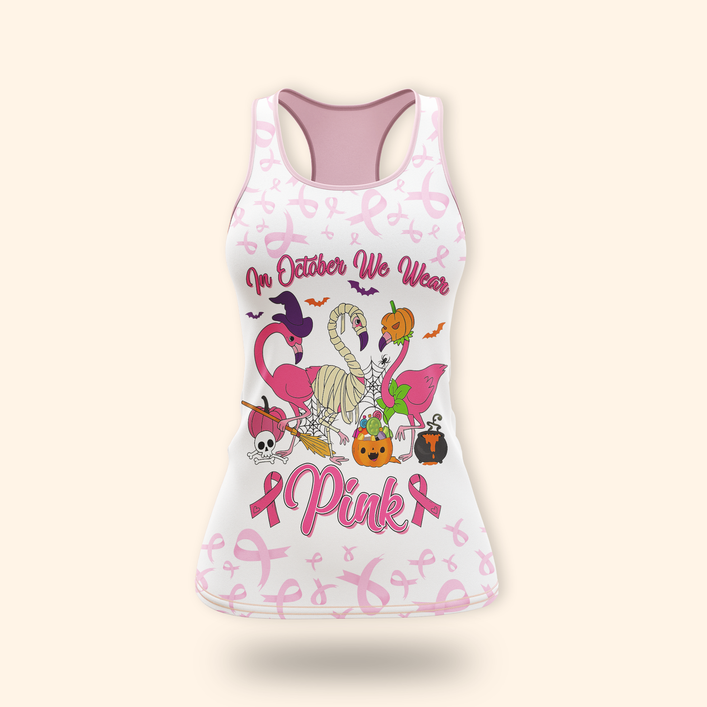 Personalized Breast Cancer Awareness Flamingo Halloween, Custom Choo