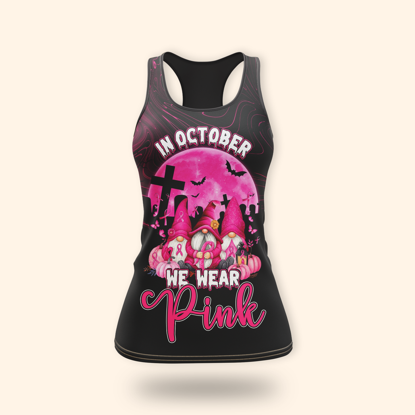 Personalized "In October We Wear Pink" Gnomes Breast Cancer Awareness Shirt, Custom Choo