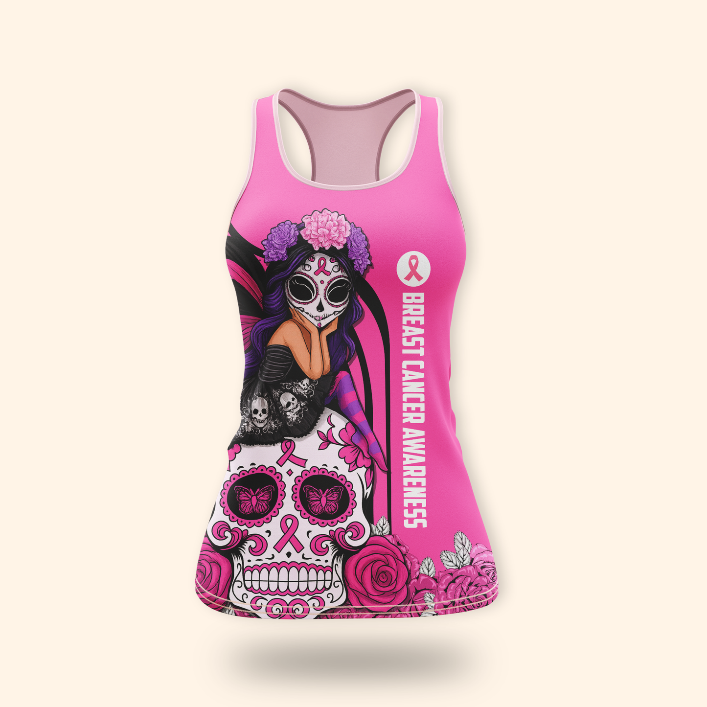 Breast Cancer Awareness Gothic Fairy on Sugar Skull "Fight Like A Girl"