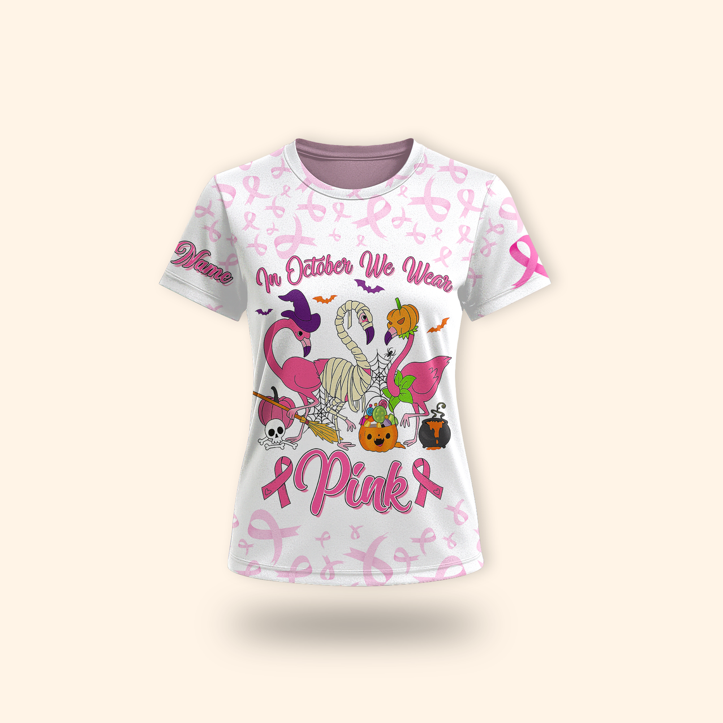Personalized Breast Cancer Awareness Flamingo Halloween, Custom Choo