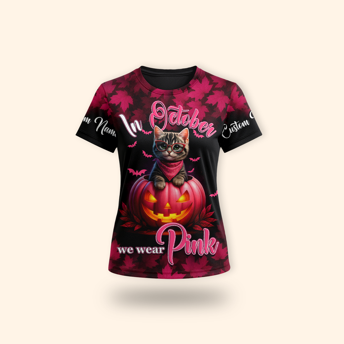In October We Wear Pink Cat Hoodie – Halloween Pumpkin Breast Cancer Awareness Sweatshirt, Custom Choo