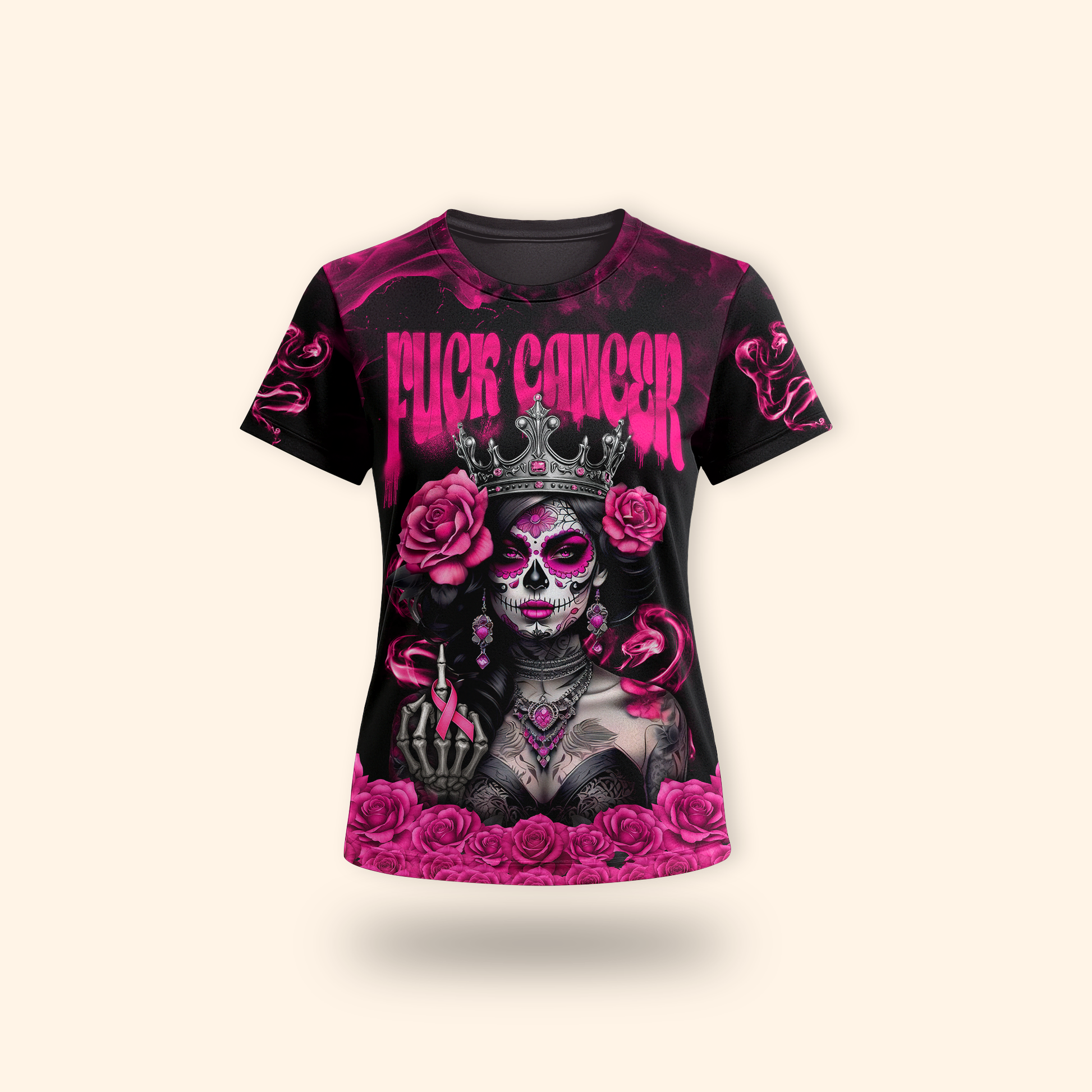 Breast Cancer Warrior Sugar Skull Shirt, Custom Choo