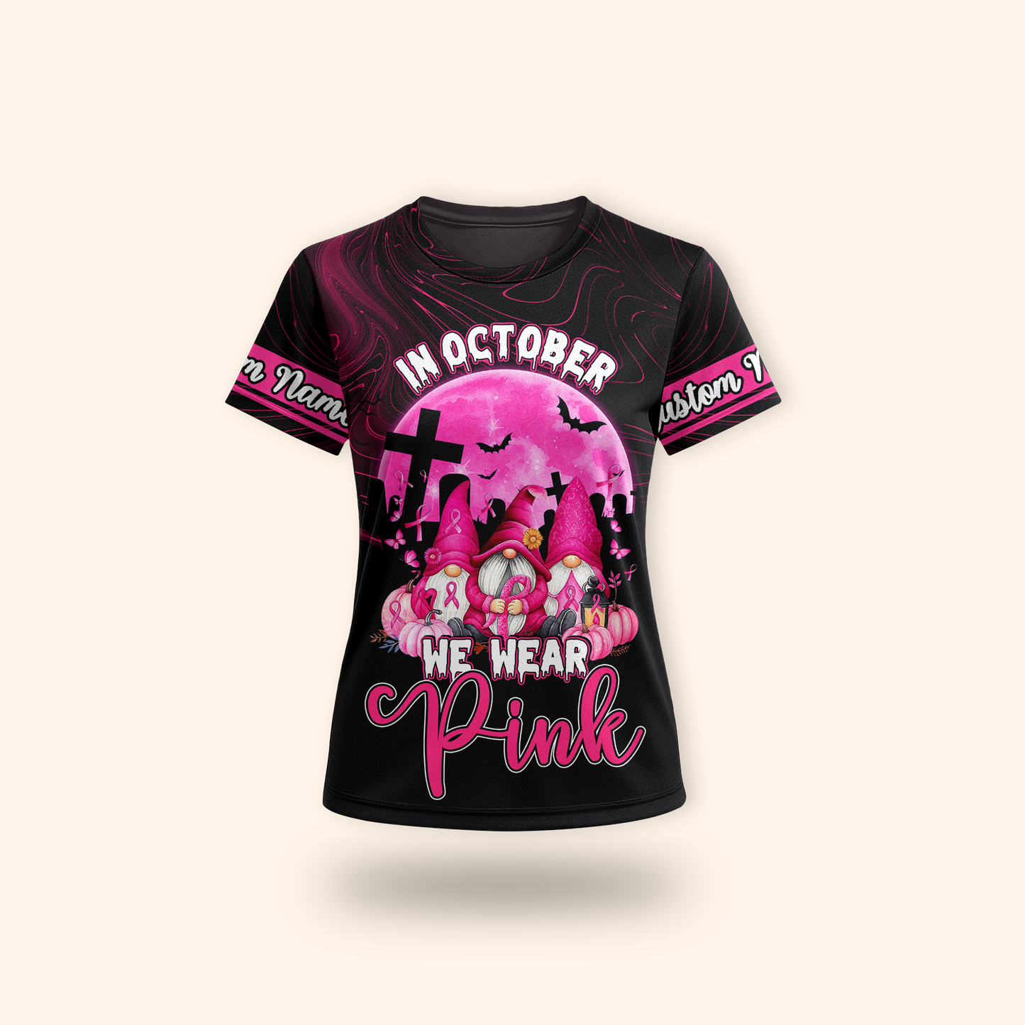 Personalized "In October We Wear Pink" Gnomes Breast Cancer Awareness Shirt, Custom Choo