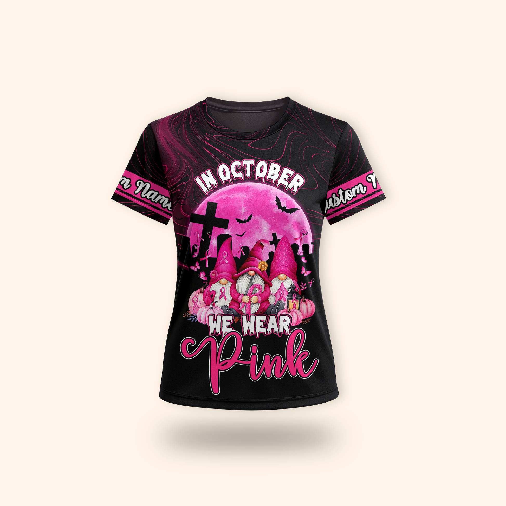 Personalized "In October We Wear Pink" Gnomes Breast Cancer Awareness Shirt, Custom Choo