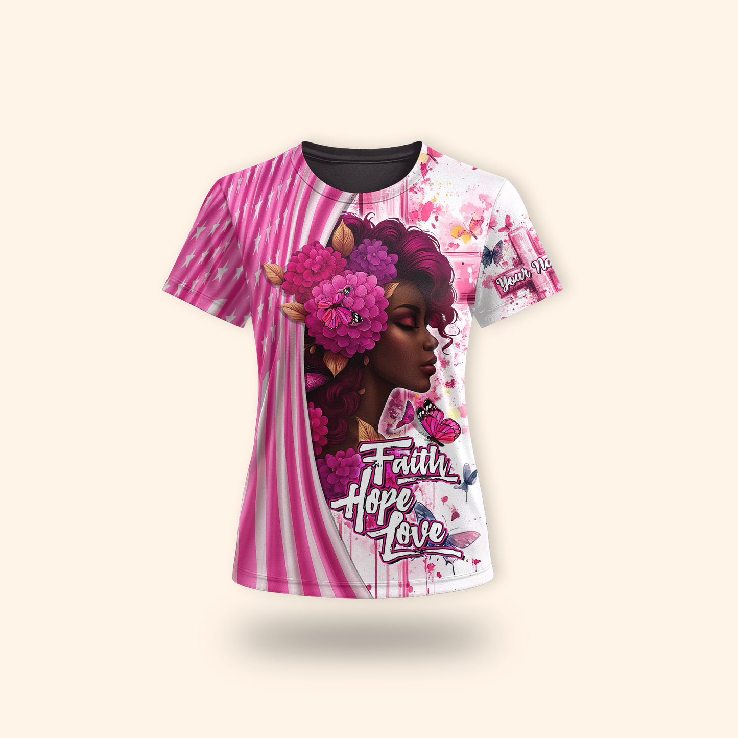 Personalized Faith Hope Love Black Queen Breast Cancer Awareness Shirt, Custom Choo
