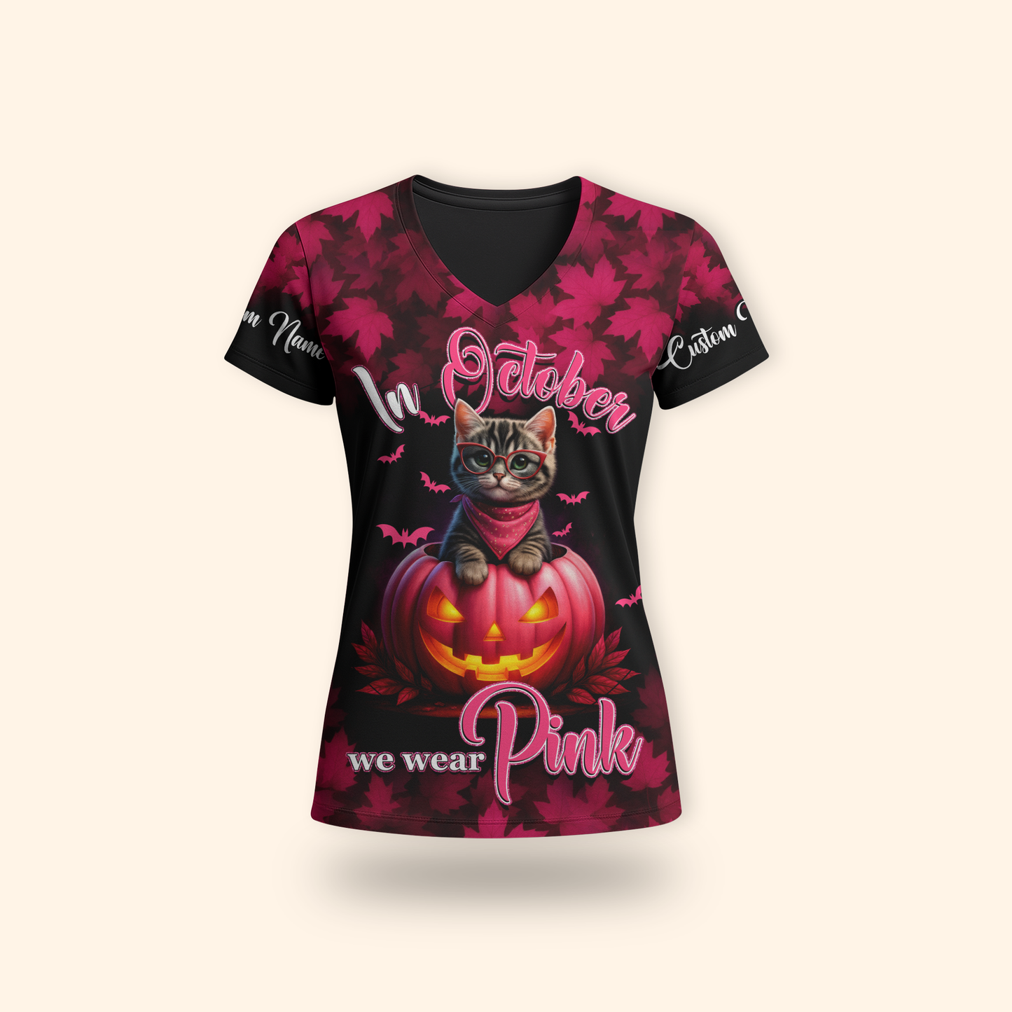 In October We Wear Pink Cat Hoodie – Halloween Pumpkin Breast Cancer Awareness Sweatshirt, Custom Choo