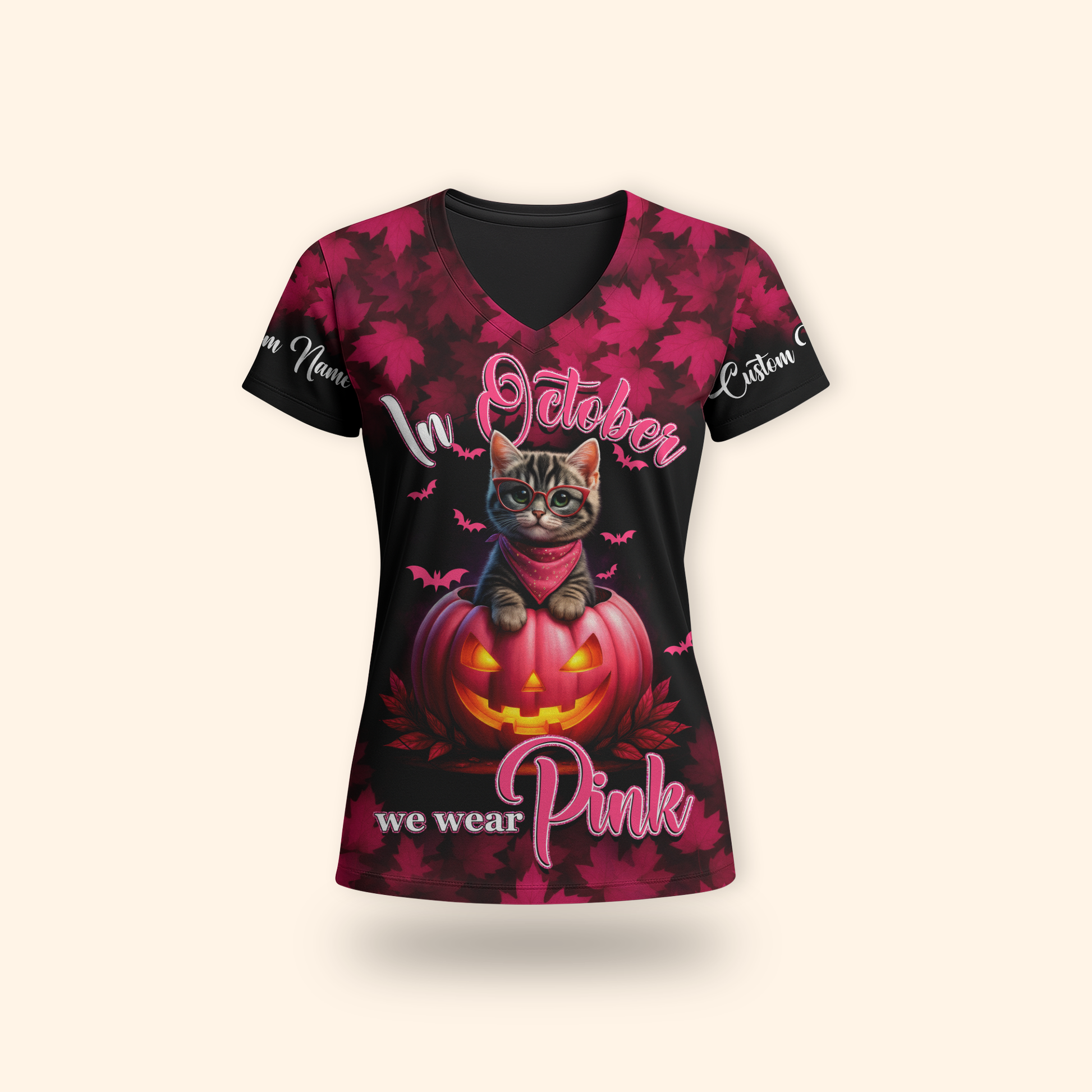 In October We Wear Pink Cat Hoodie – Halloween Pumpkin Breast Cancer Awareness Sweatshirt, Custom Choo