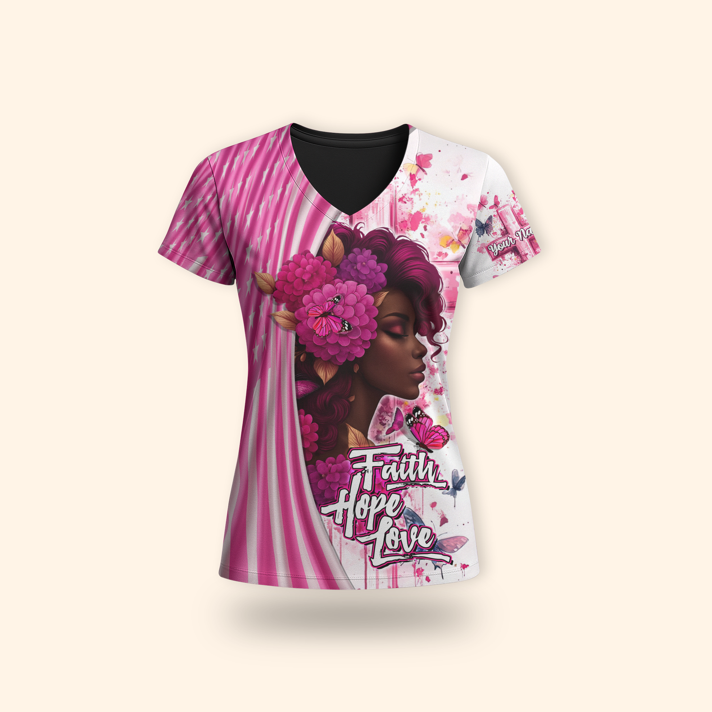 Personalized Faith Hope Love Black Queen Breast Cancer Awareness Shirt, Custom Choo
