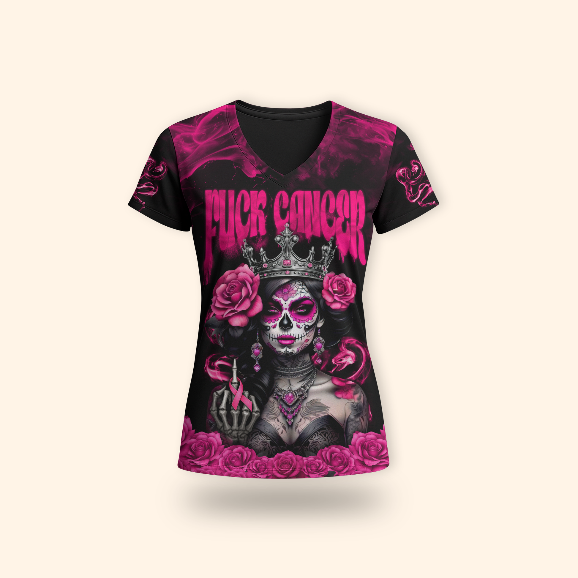 Breast Cancer Warrior Sugar Skull Shirt, Custom Choo