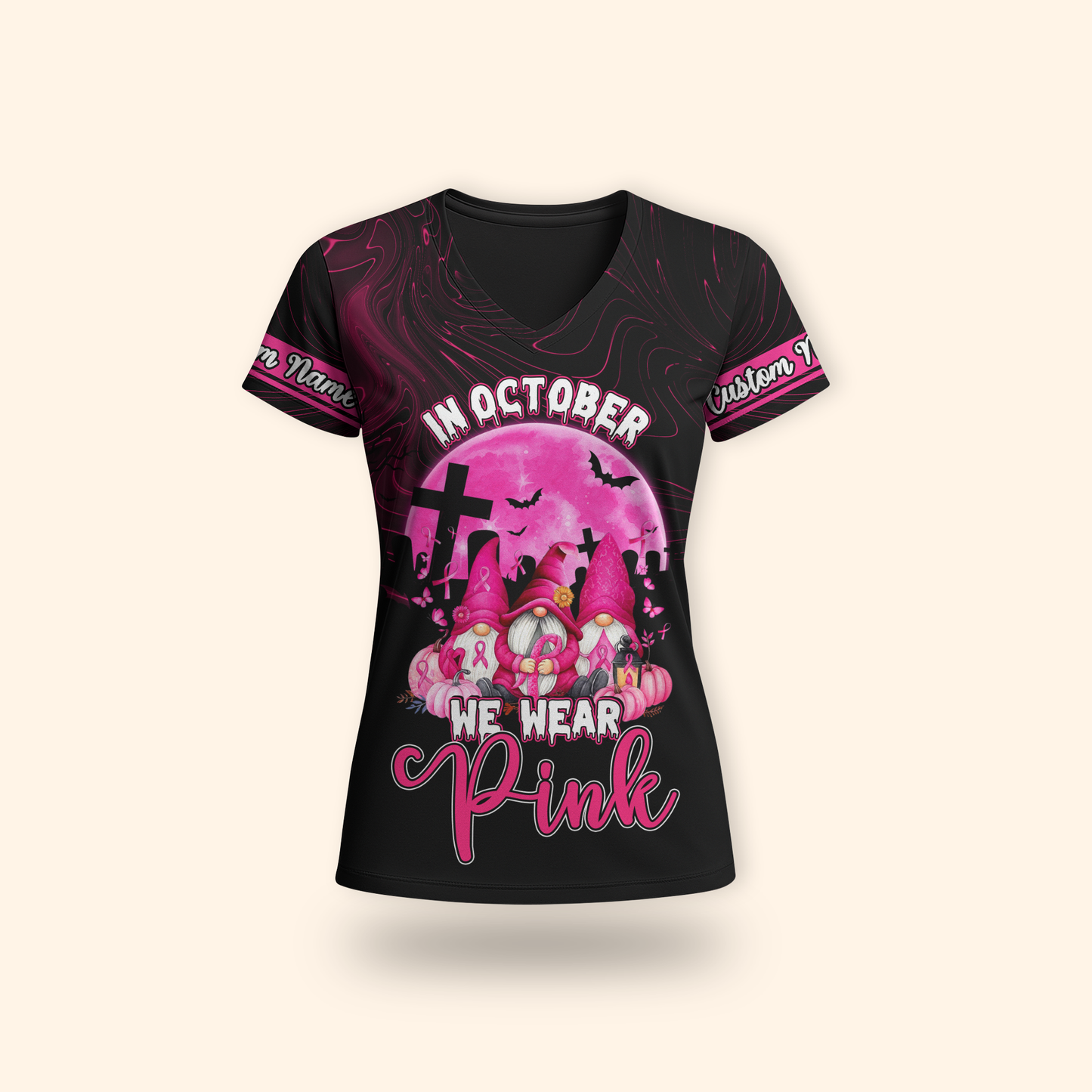 Personalized "In October We Wear Pink" Gnomes Breast Cancer Awareness Shirt, Custom Choo