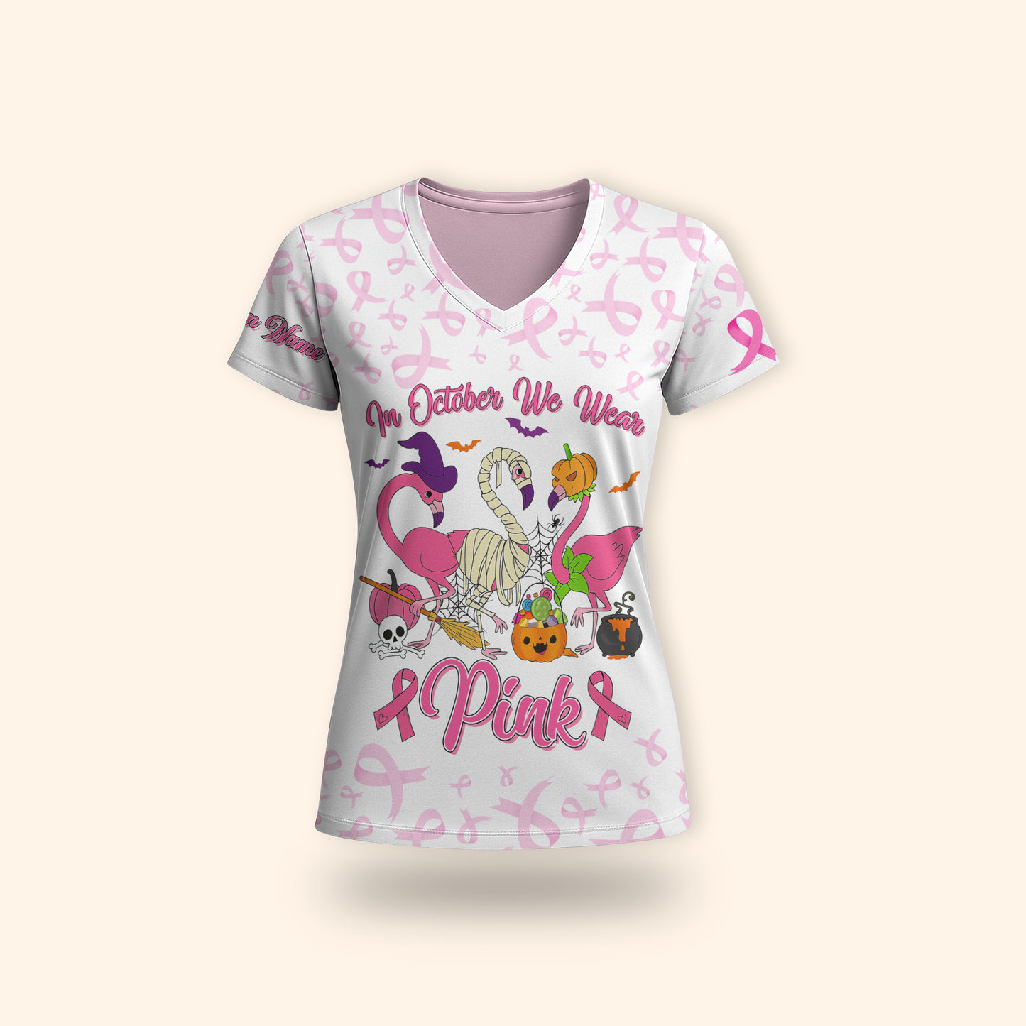 Personalized Breast Cancer Awareness Flamingo Halloween, Custom Choo