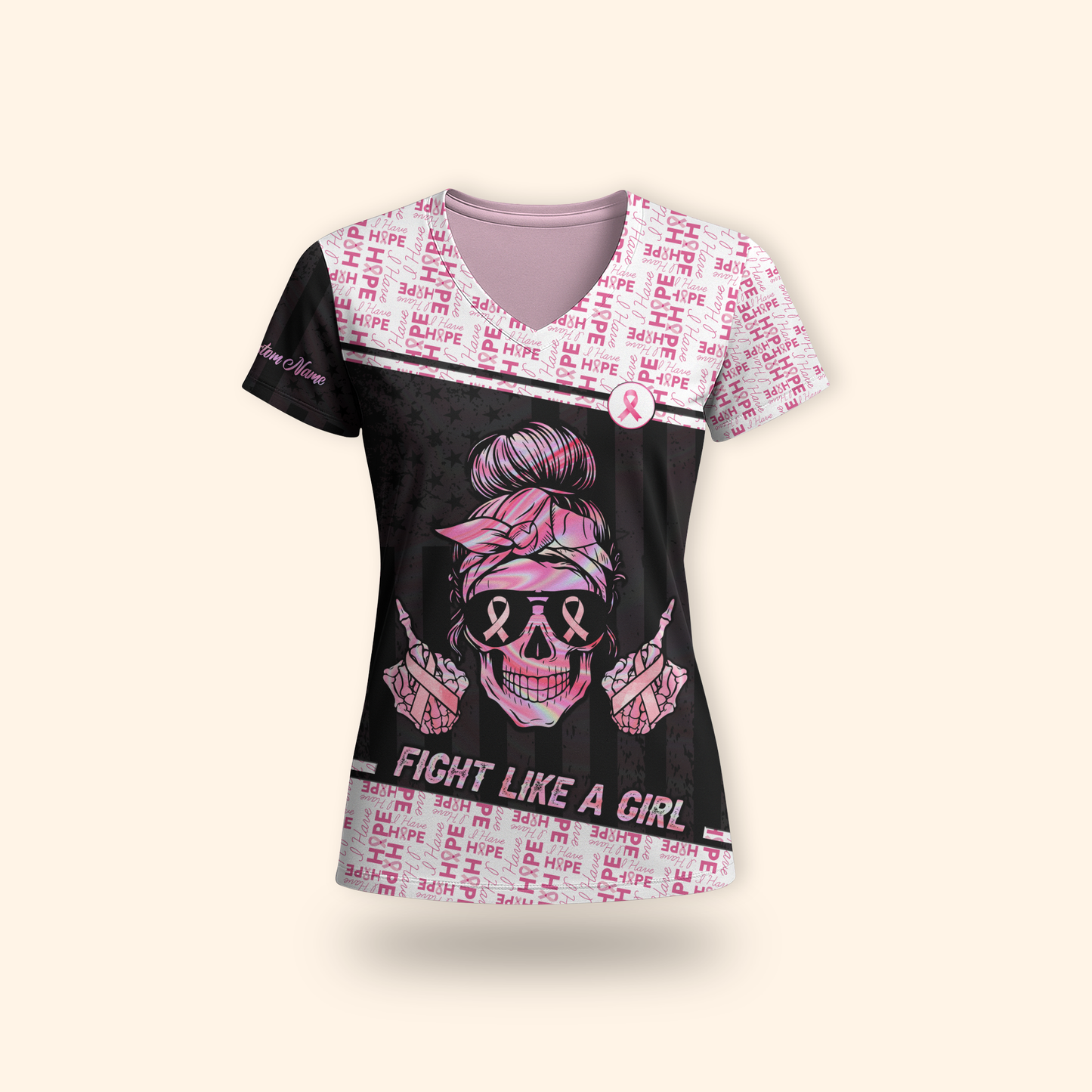 Personalized Fight Like A Skull Girl - Breast Cancer Awareness Shirt