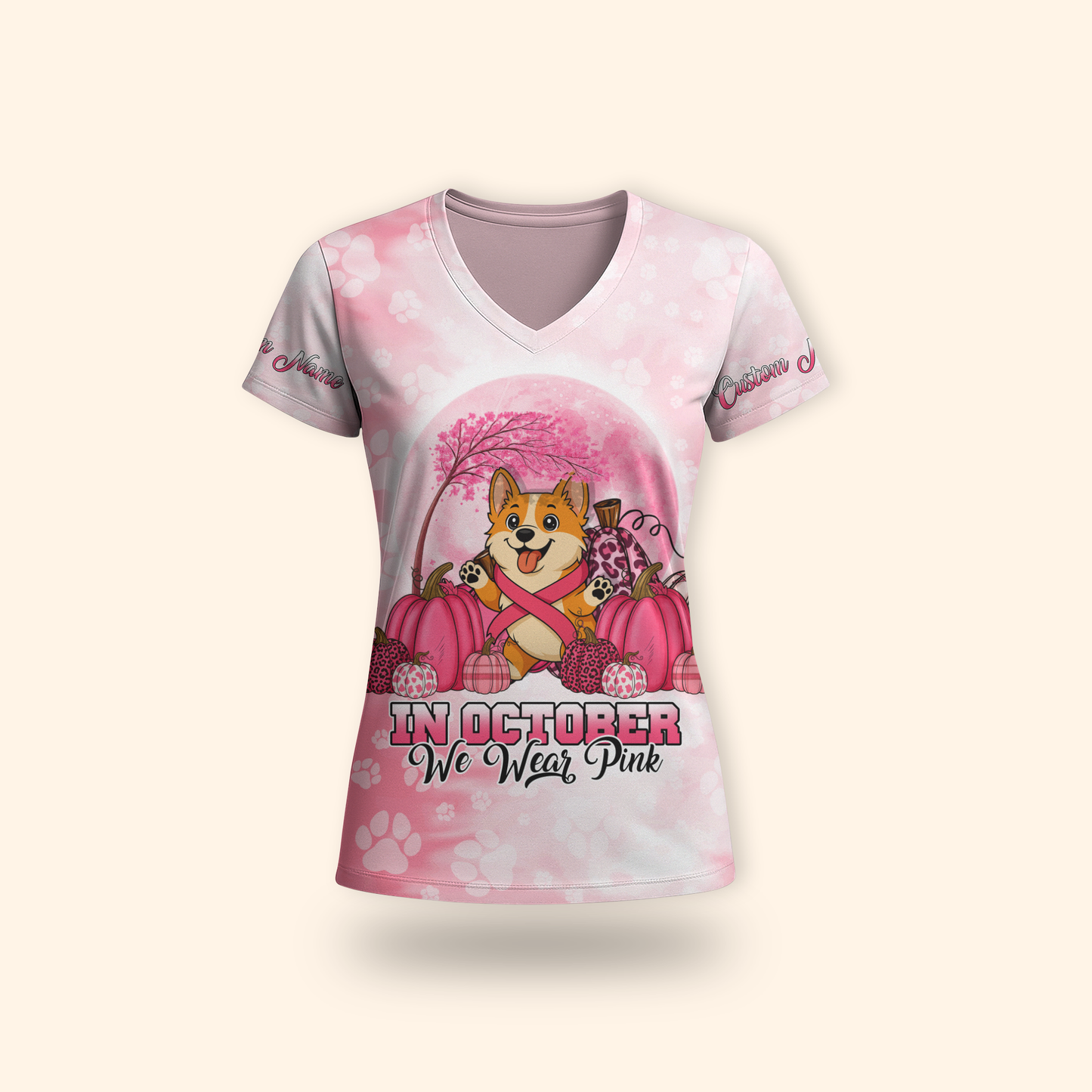 Breast Cancer Awareness Corgi Custom Name, Custom Choo