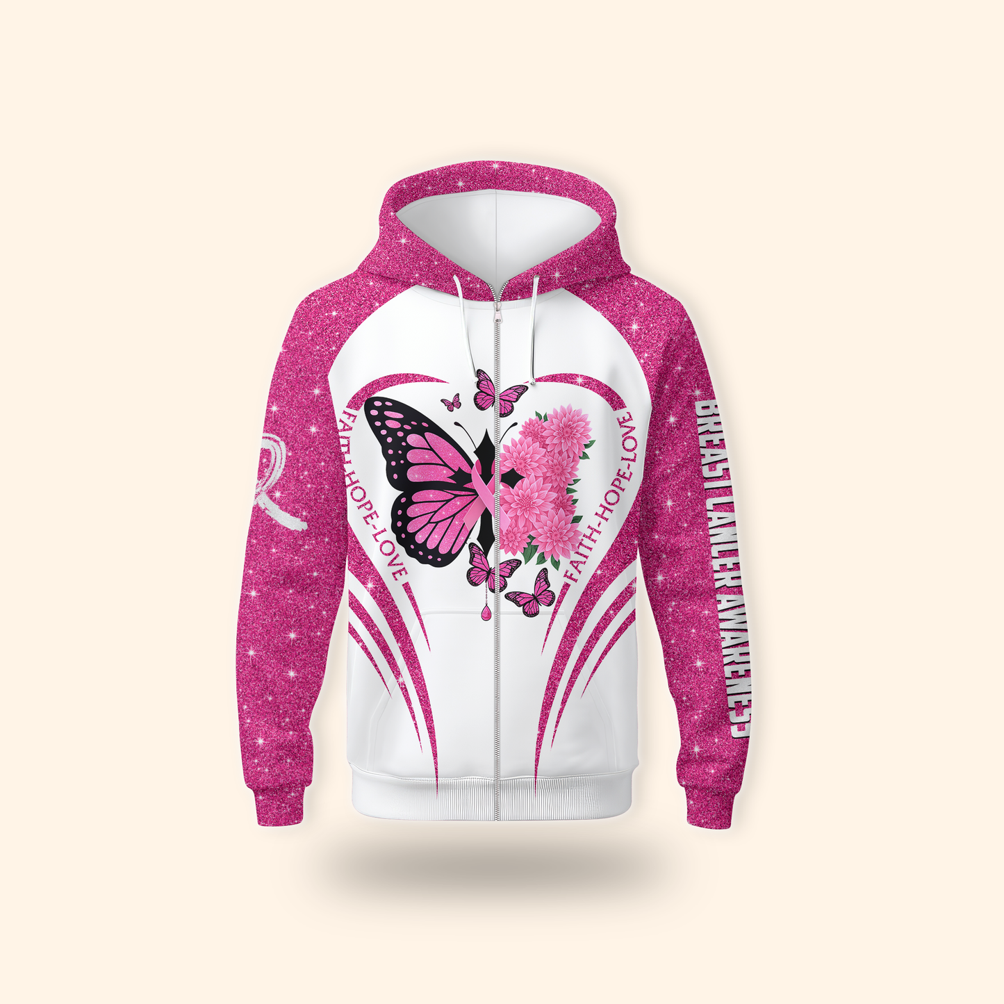 Faith Hope Love Cross-Marked Butterfly - Breast Cancer Awareness Shirt