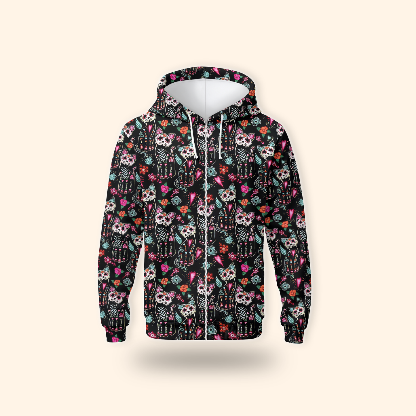 Sugar Skull Cat Hoodie – Day of the Dead Halloween Sweatshirt for Cat Lovers, Custom Choo