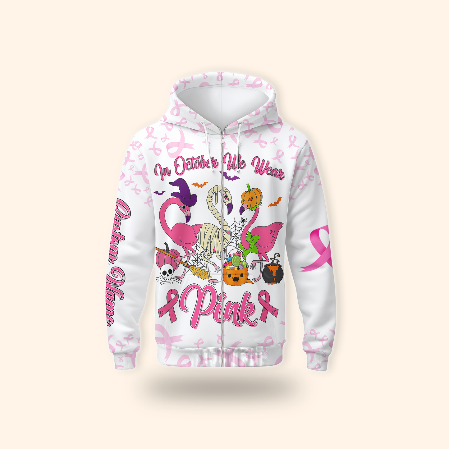Personalized Breast Cancer Awareness Flamingo Halloween, Custom Choo