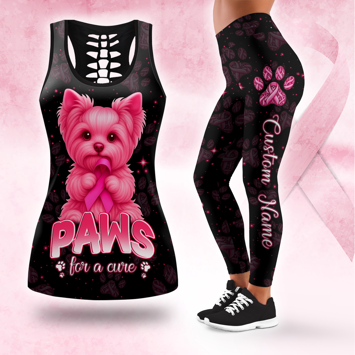 Personalized Paws For A Cure - Combo Legging Tanktop Breast Cancer Awareness