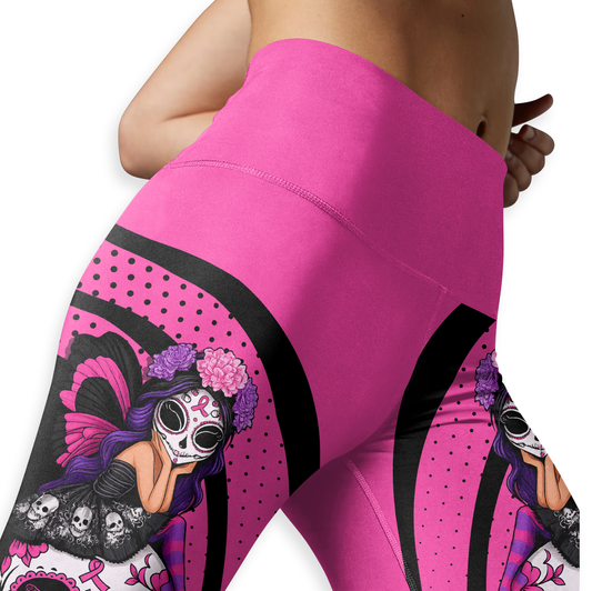 Breast Cancer Awareness Gothic Fairy on Sugar Skull "Fight Like A Girl" Combo Legging + Tanktop, Custom Choo