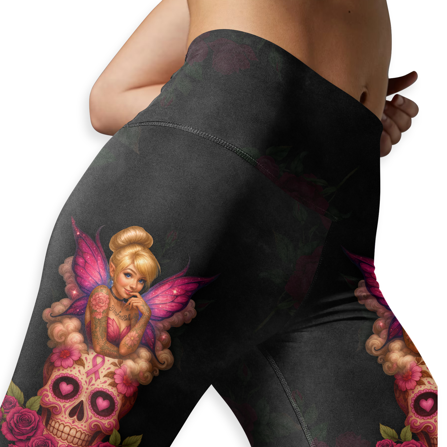 Personalized Breast Cancer Awareness "Fight Like A Girl" Fairy Sugar Skull Tank Top & Leggings Set, Custom Choo