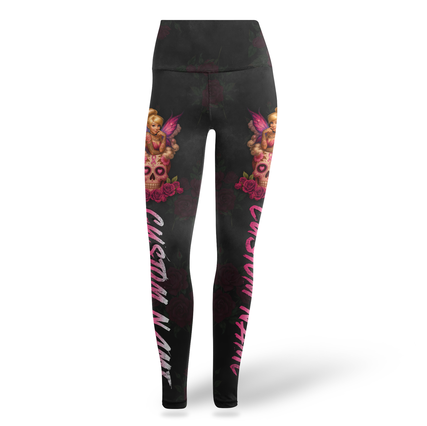 Personalized Breast Cancer Awareness "Fight Like A Girl" Fairy Sugar Skull Tank Top & Leggings Set, Custom Choo