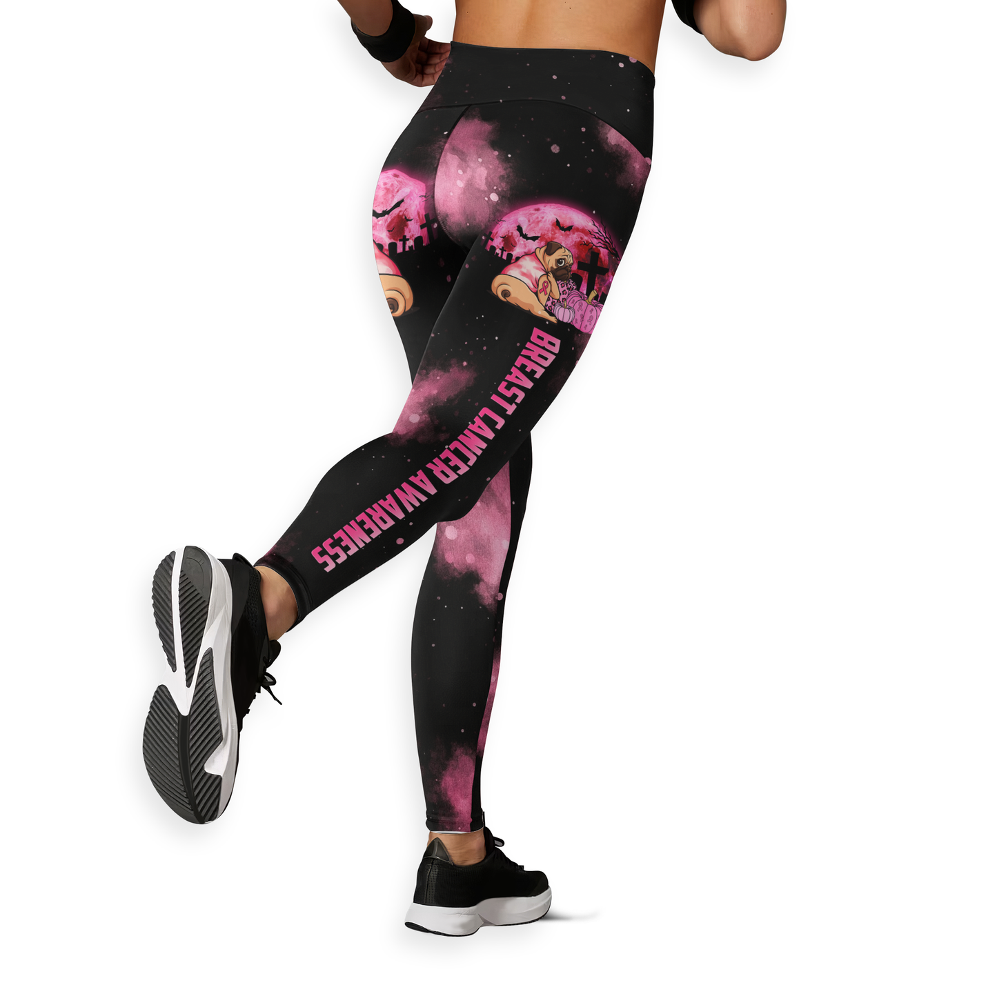 Pug Halloween Breast Cancer Awareness Leggings and Tank Top Set